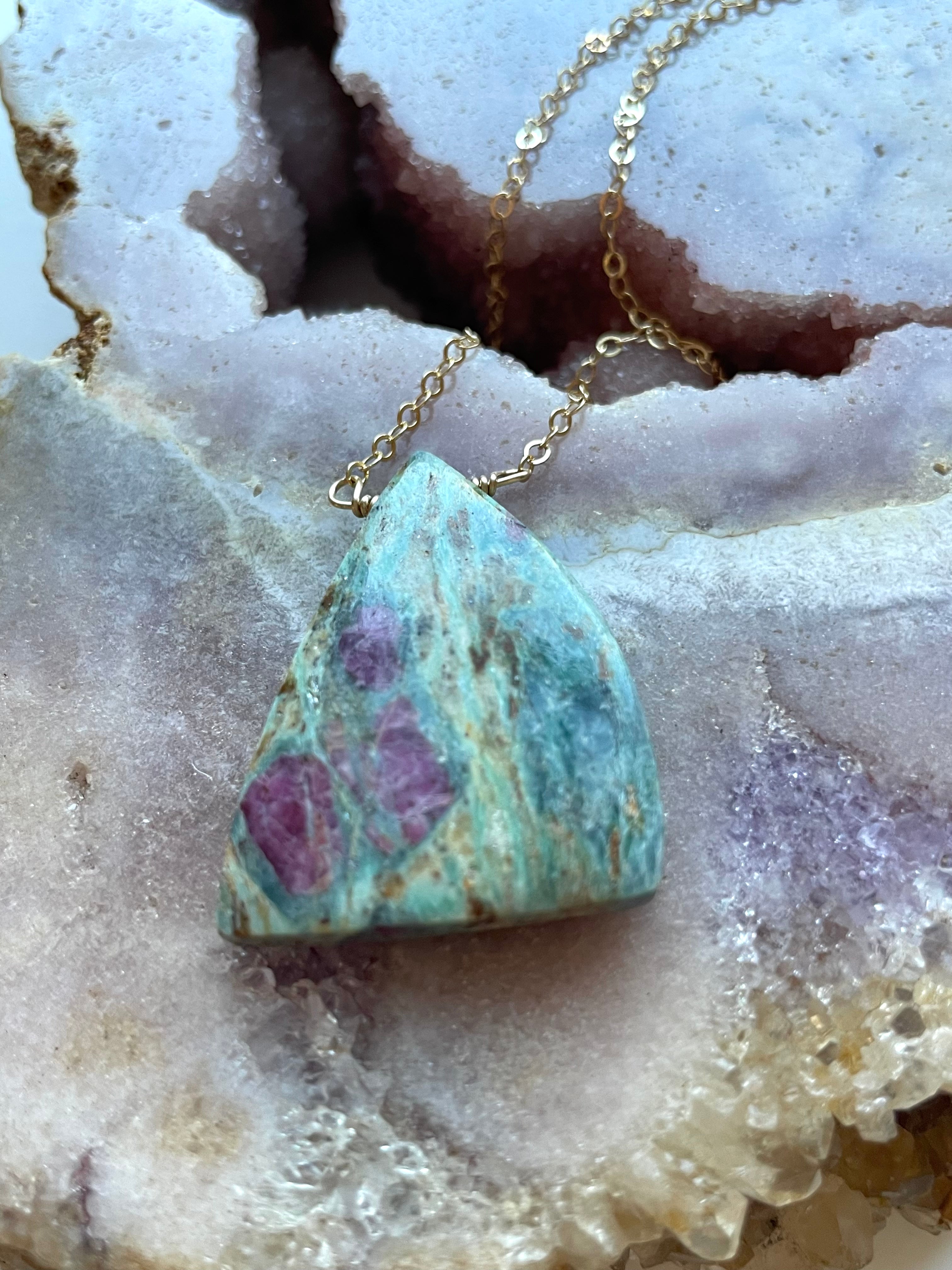 Ruby in Fushite Necklace - 14K Gold Filled Elegant Jewelry for Women, Perfect for Weddings, Parties & Special Occasions