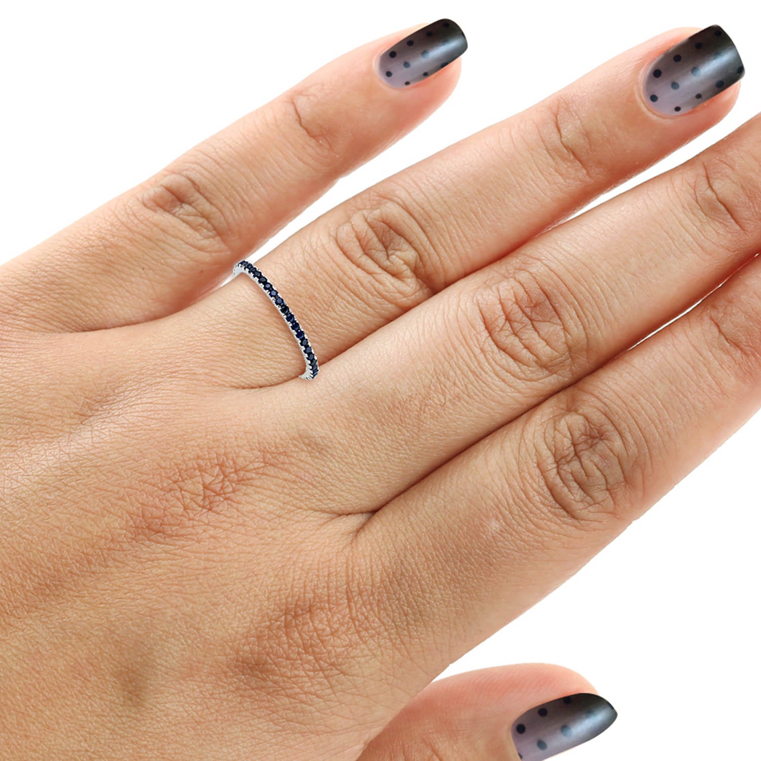 18K White Gold Prong Set Blue Sapphire Half Eternity Band Ring for Women - Perfect for Engagement, Wedding, Anniversary & Special Occasions
