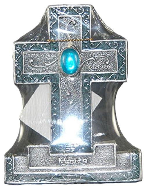Encore Free Standing Silver Cross Pendant with Blue Gemstone - March Birthstone Gift - Perfect for Baptism, First Communion & Religious Jewelry Gifts