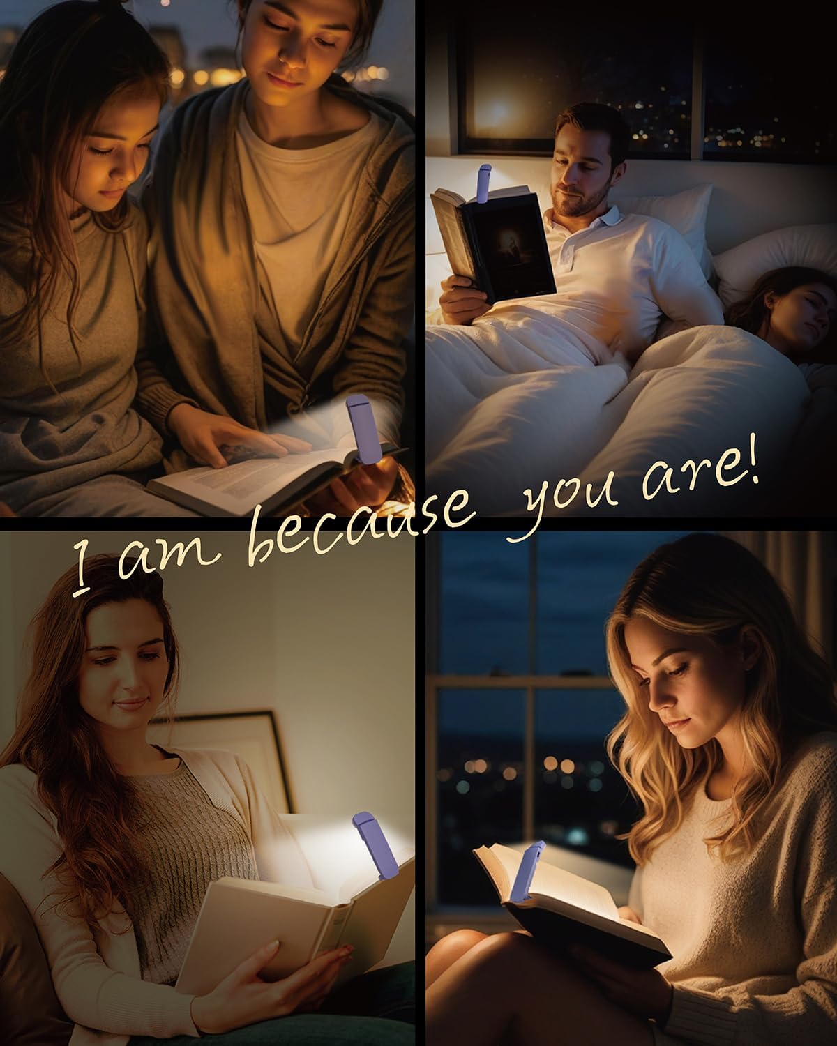 Rechargeable Clip-On Book Light for Reading in Bed - Adjustable Brightness, Romantic Purple LED Night Light - Perfect for Nighttime Reading, Studying, or Relaxing Before Sleep