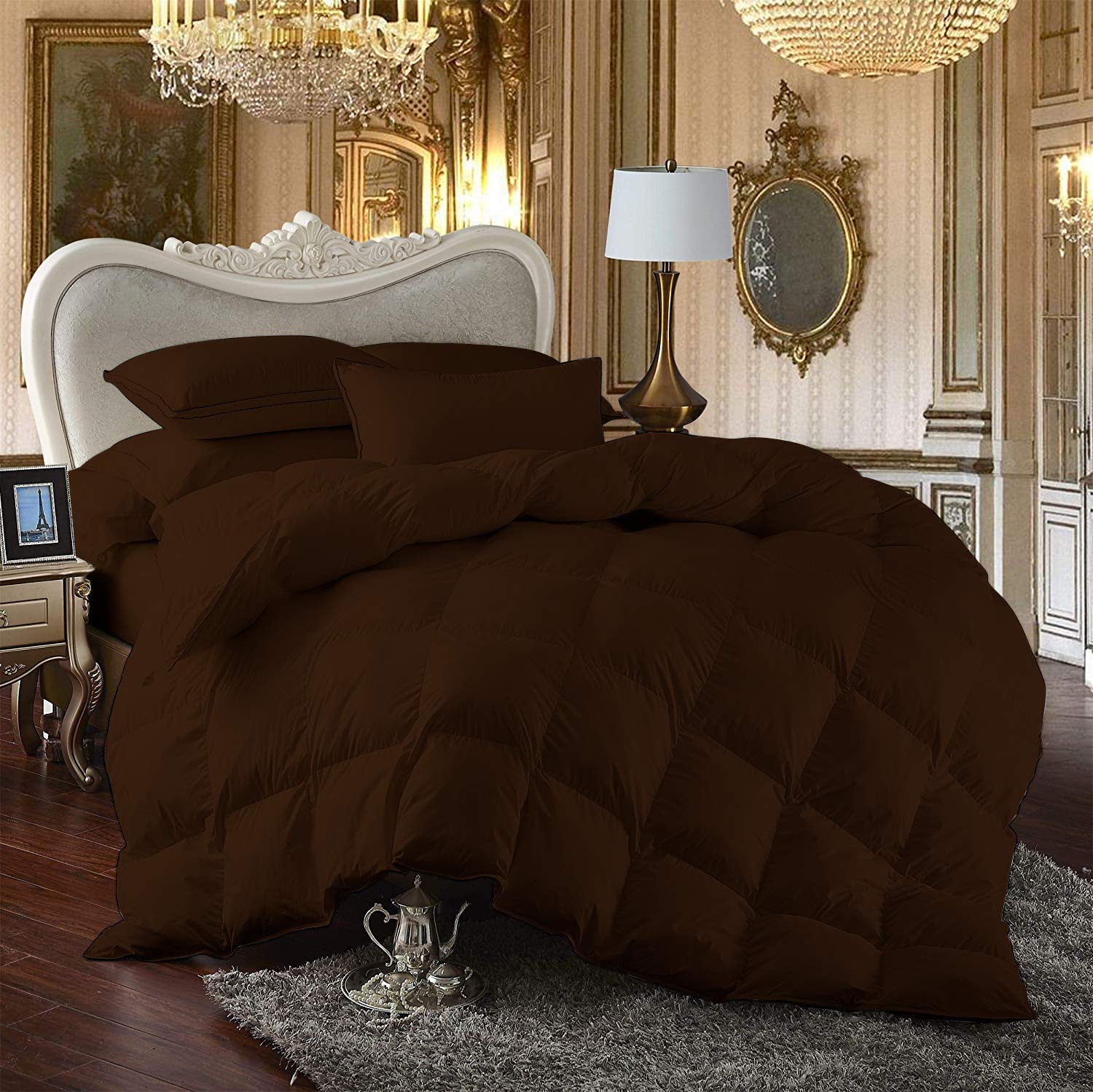 Kooton King Deluxe All Seasons Super King Size 1200 Thread Count Solid Chocolate Down Alternative Comforter - Ultra Soft Premium 100% Egyptian Cotton Bedding - Perfect for Master Bedroom, Guest Room & Luxury Hotels