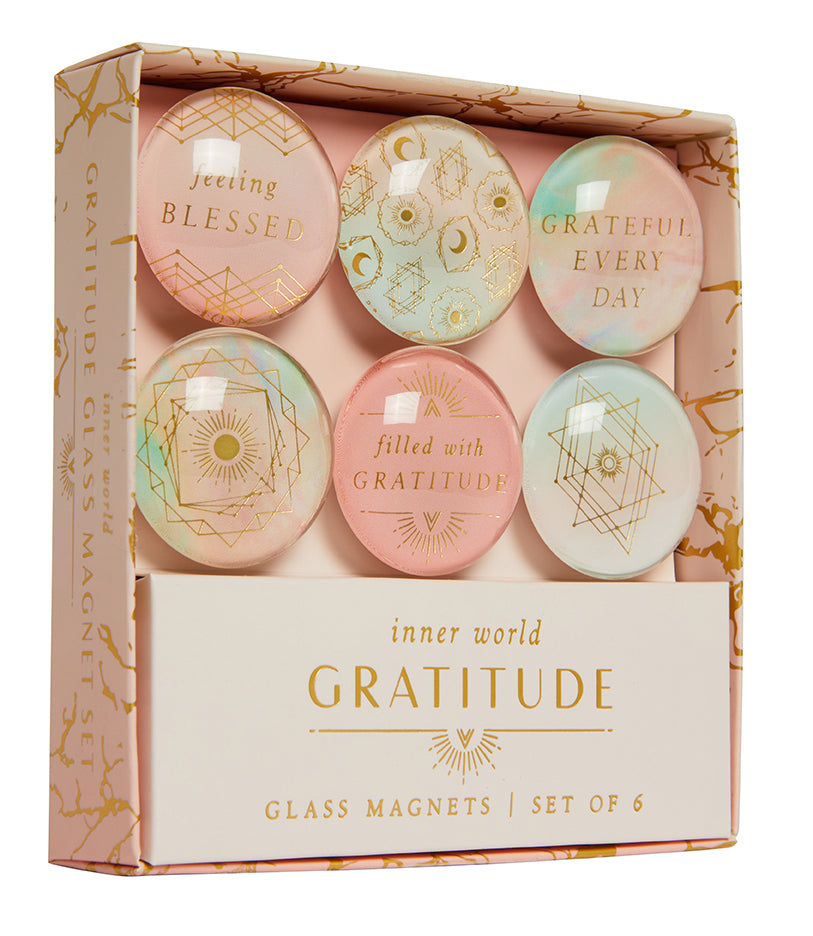 Gratitude Glass Magnet Set - 6 Pack Inspirational Fridge Magnets for Home, Office & Gifts - Perfect for Refrigerator, Whiteboard & Metal Surfaces