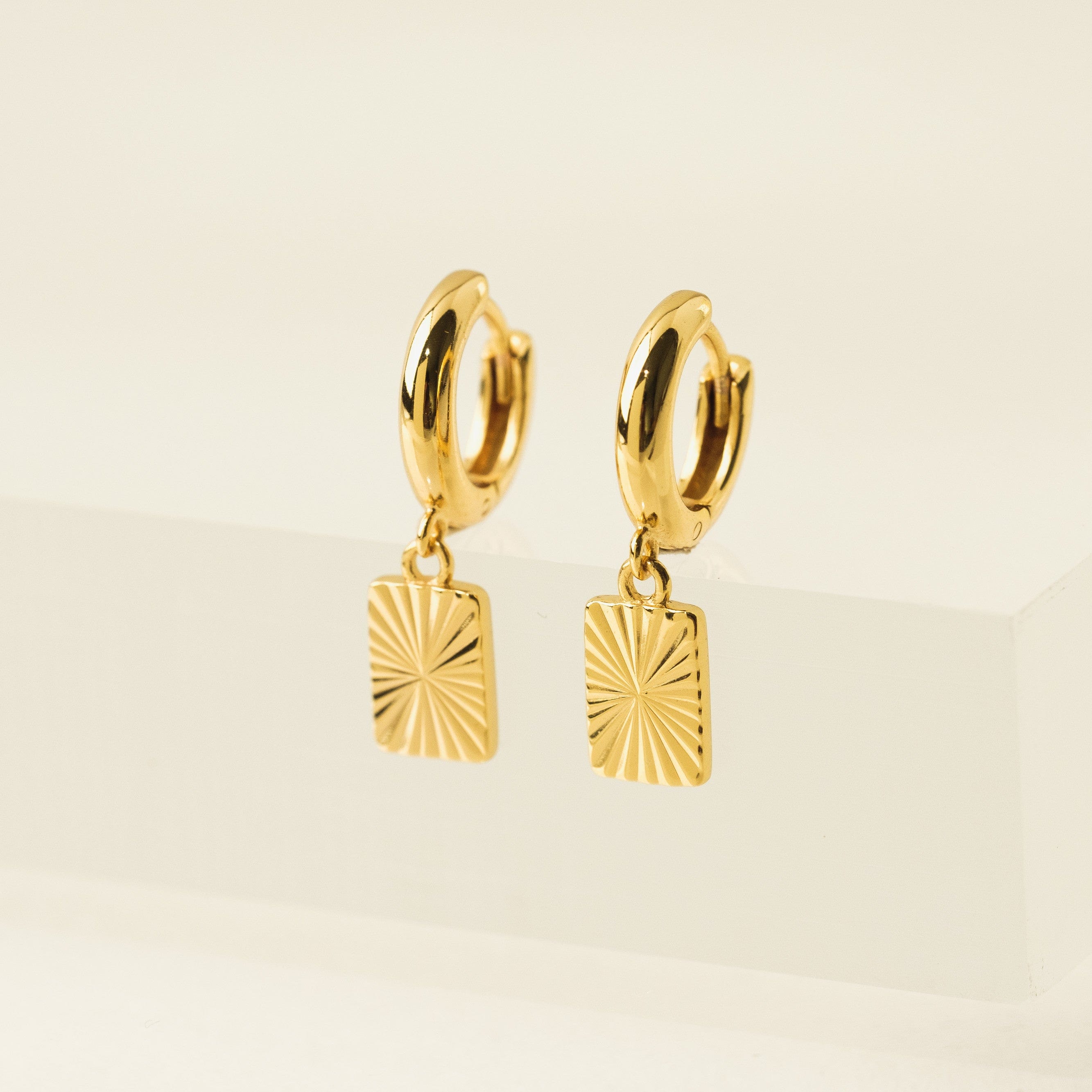 Rectangle Fluted Huggie Drop Hoop Earrings - Gold Plated Minimalist Dangle Earrings for Women - Perfect for Everyday Wear, Date Night & Special Occasions