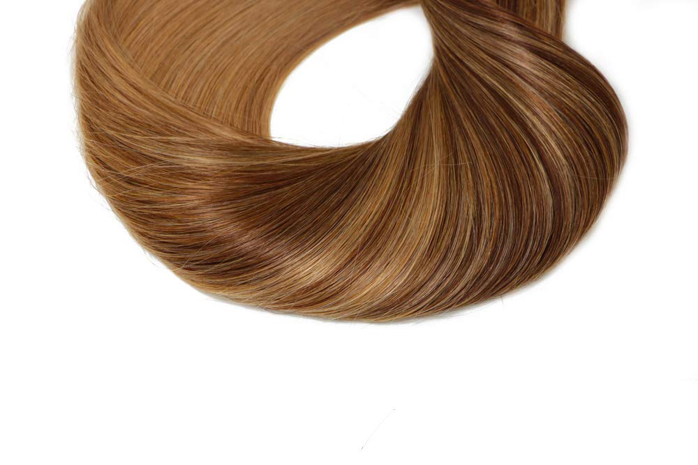 HUAYI 7Pcs Clip-In Human Hair Extensions - Chocolate Brown Ombre to Blonde, 120g, Soft Silky Thick Ends, Tangle-Free, Full Head Coverage (22'') - Perfect for Daily Styling, Parties & Special Occasions