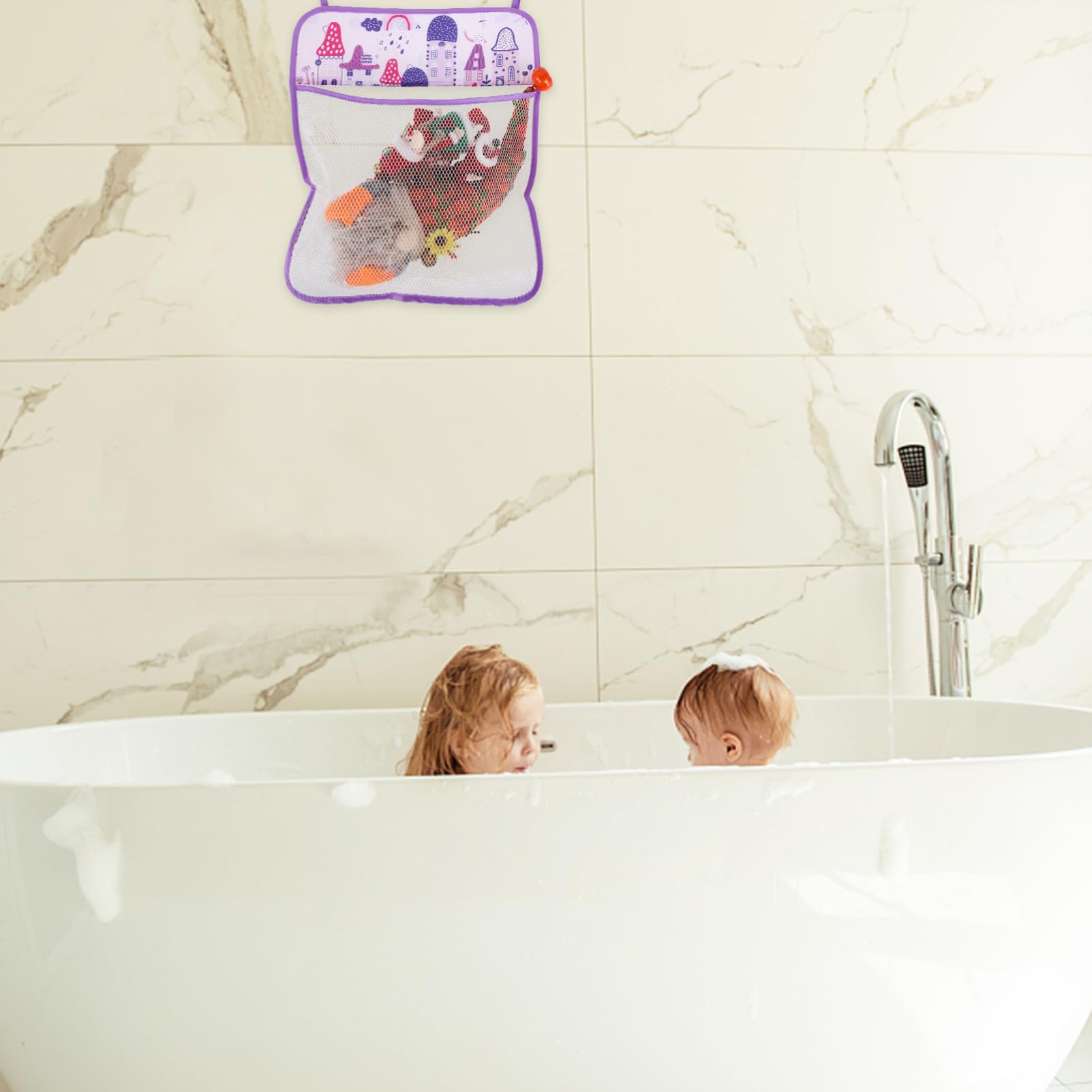 DRESSOOS Bath Toy Storage Bag - Waterproof Shower Organizer for Kids Bath Toys, Purple Polyester - Perfect for Bathroom, Pool & Beach Toy Organization