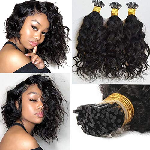 Brazilian Loose Wave Pre Bonded I-Tip Human Hair Extensions - 100% Remy Human Hair 1G/S 100 Strands for Women - Natural Colors #1/#2/#4 (24 Inch) - Perfect for Volume, Length & Styling for Parties, Weddings & Daily Wear