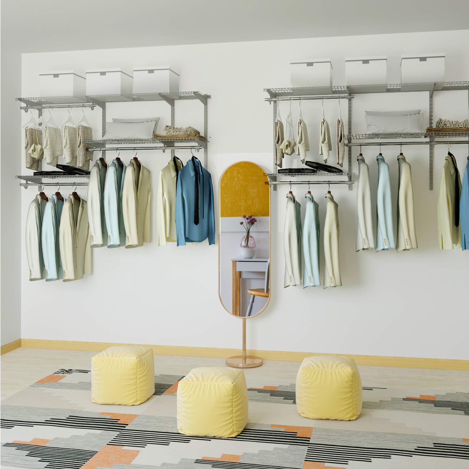 Tangkula 3-5 FT Custom Closet Organizer System Kit - Wall Mounted Storage with Adjustable Wire Shelves & Hanging Rods | Modular Closet Organization for Bedroom, Walk-in Closet & Small Space Storage Solutions