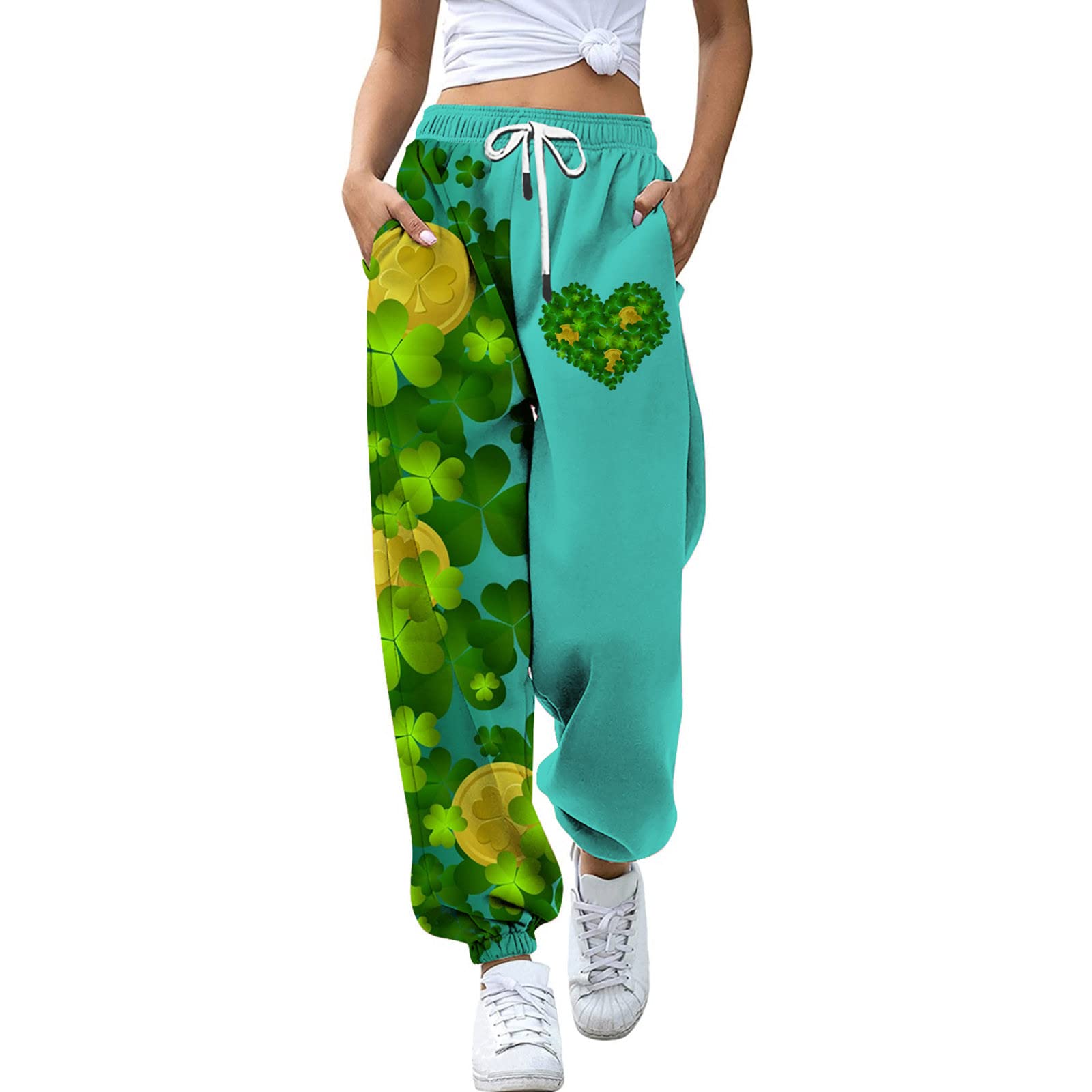 Kcocoo Women's St. Patrick's Day Leggings - Shamrock Print Irish Saint Sweatpants for Workout, Fitness & Lounge Wear | Perfect for Gym, Yoga, and Holiday Parties