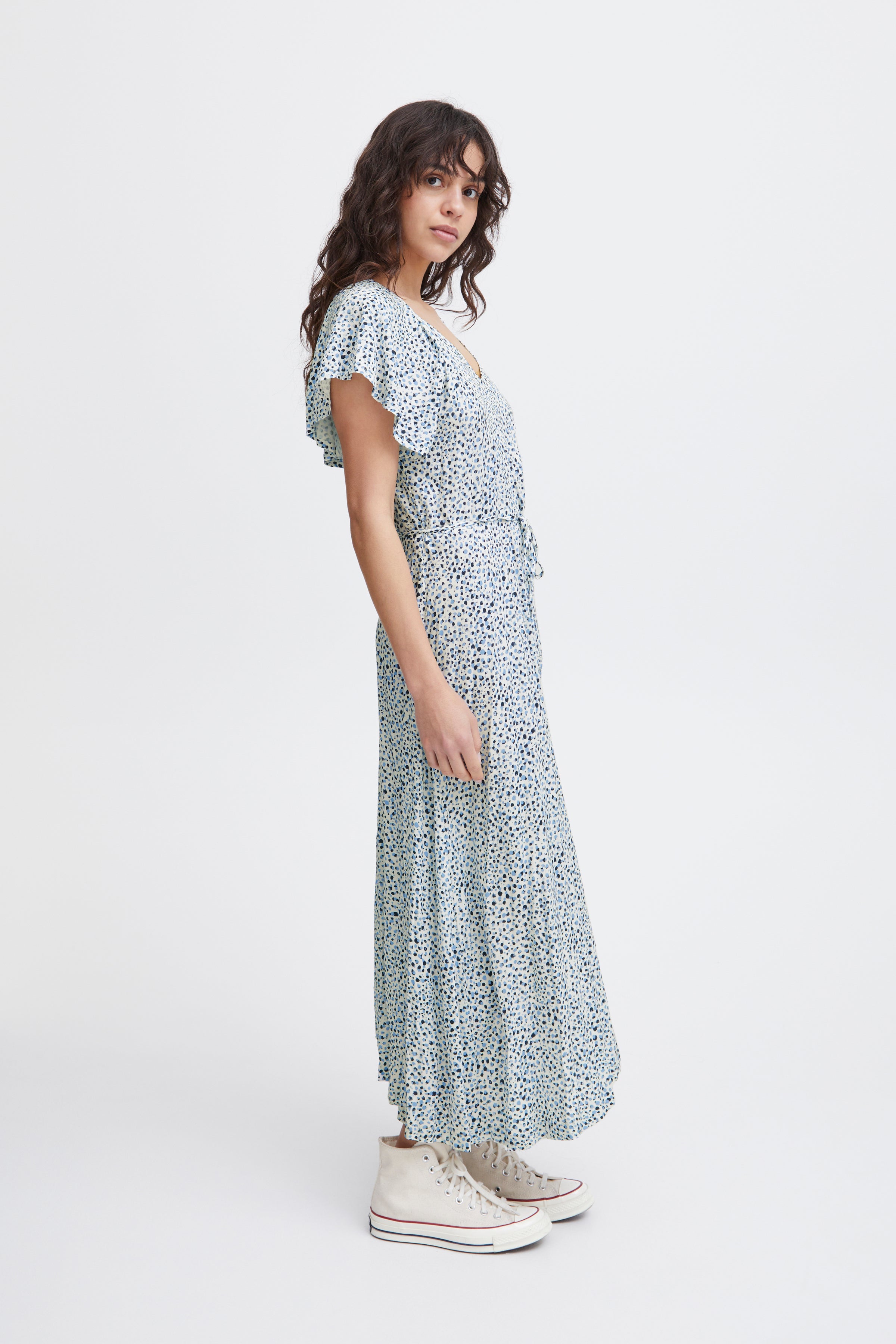 Hayley Short Sleeve Dress - Floral Blue Dot Print Women's Summer Dress | Casual Wear for Beach, Vacation & Everyday Outfits