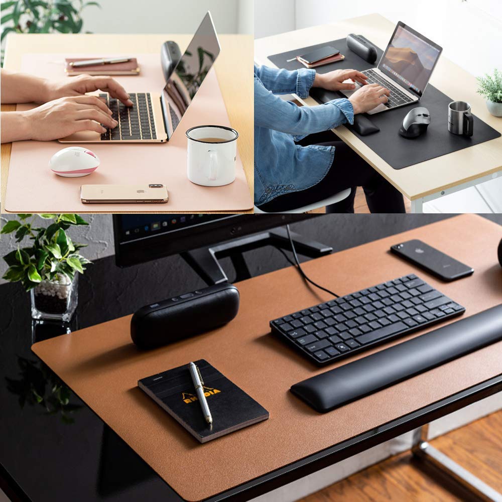 Premium Leather Desk Pad & Monitor Stand - Ergonomic Laptop Riser with Non-Slip Surface for Home Office, Gaming Setup & Workspace Organization (Black)