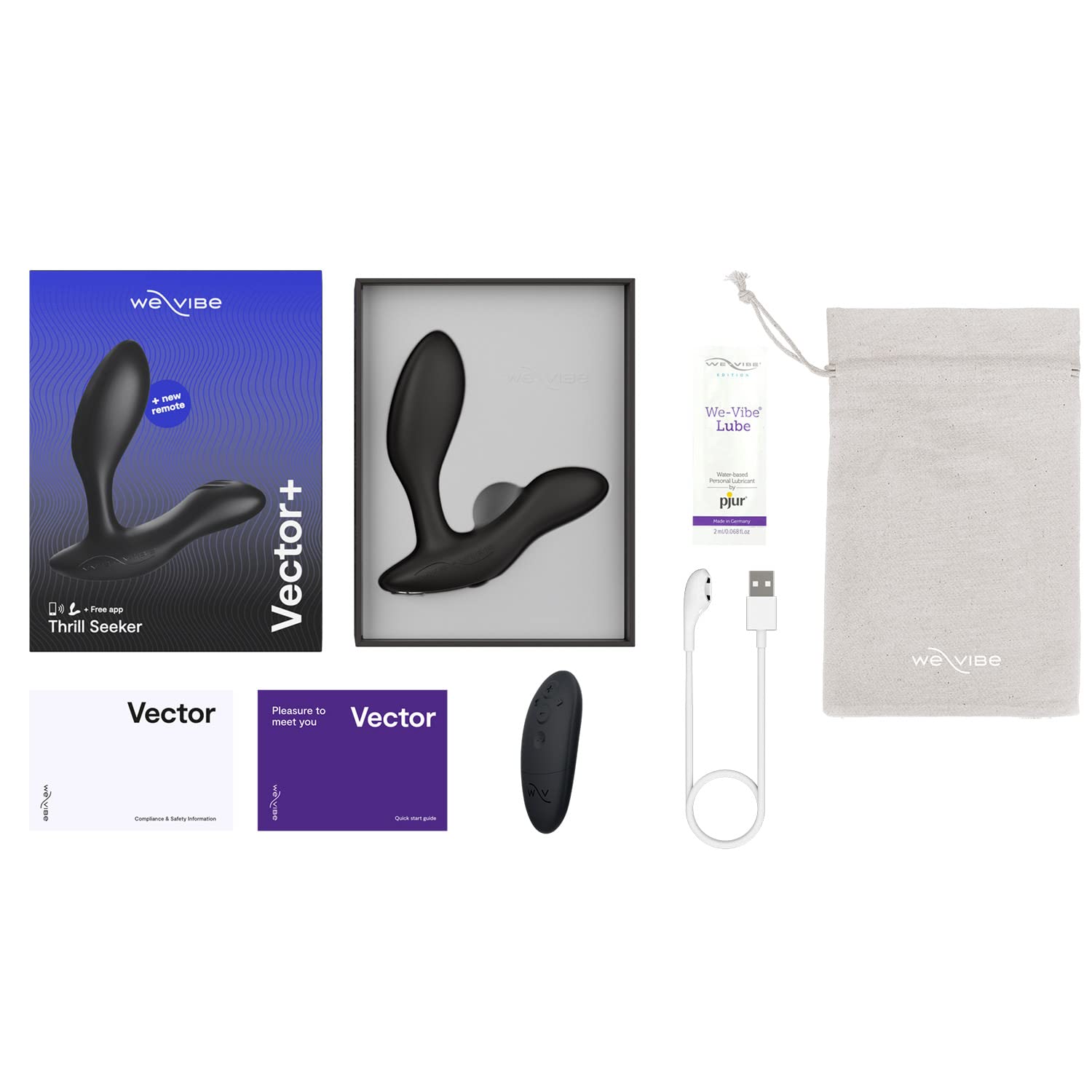 We-Vibe Vector+ Prostate Massager & Anal Vibrator - Remote Control Silicone Butt Plug for Men & Couples | 10 Vibration Modes | App & Long Distance Control | Black | Perfect for Solo Play, Couples Intimacy & Long-Distance Relationships