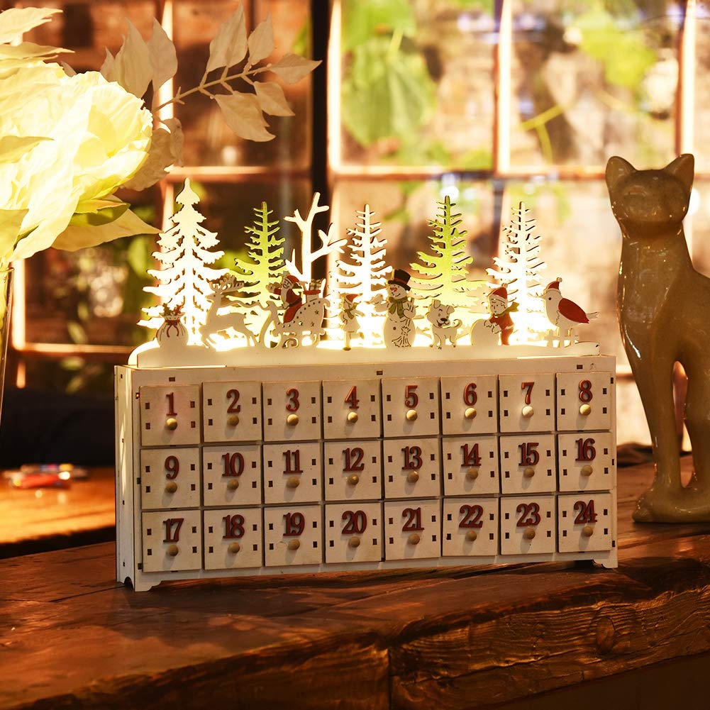 DIY Wooden Advent Calendar with Changeable Top Decoration - Christmas Countdown Holiday Decor for Home, Office & Gift Giving