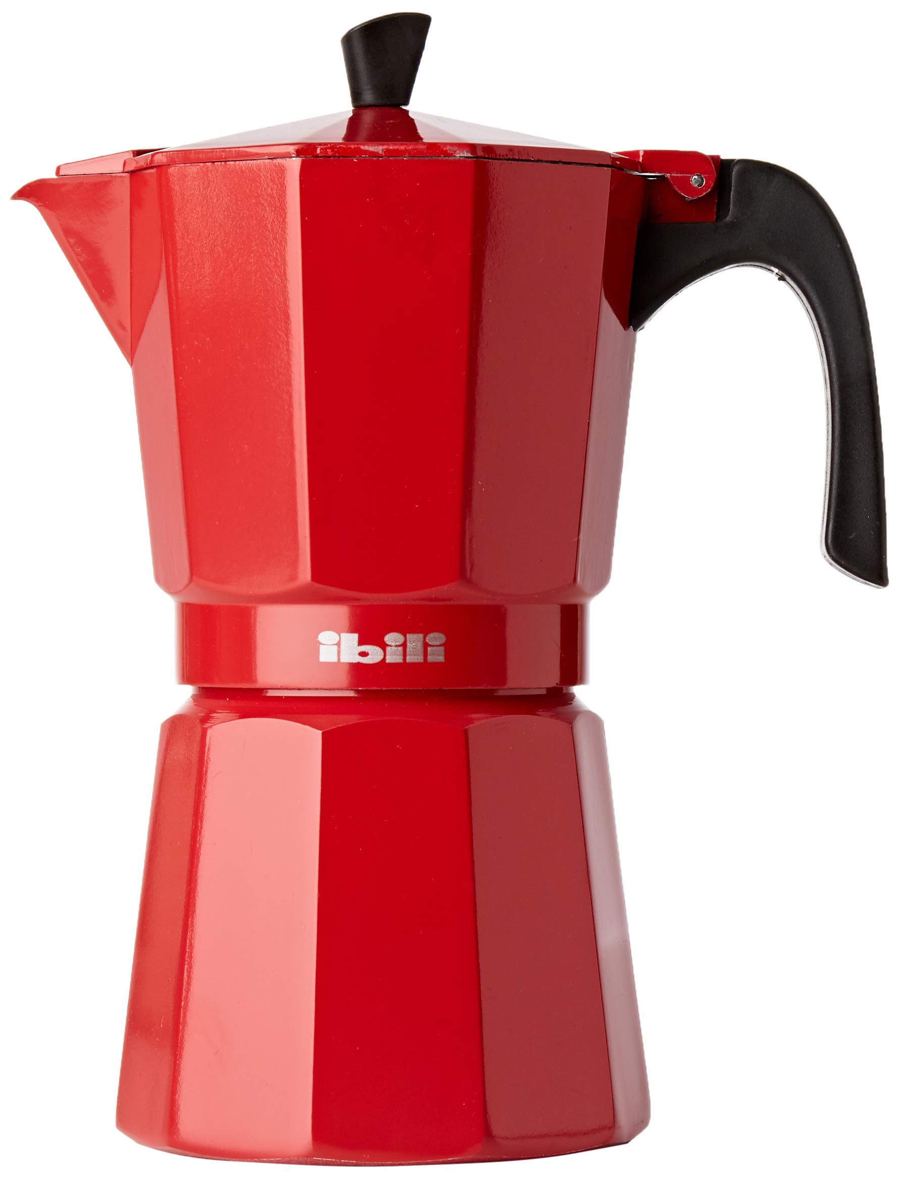 IBILI Bahia Express Stovetop Espresso Maker - 9 Cup (450ml) Aluminum Moka Pot in Red - Perfect for Home, Office & Camping Coffee Brewing