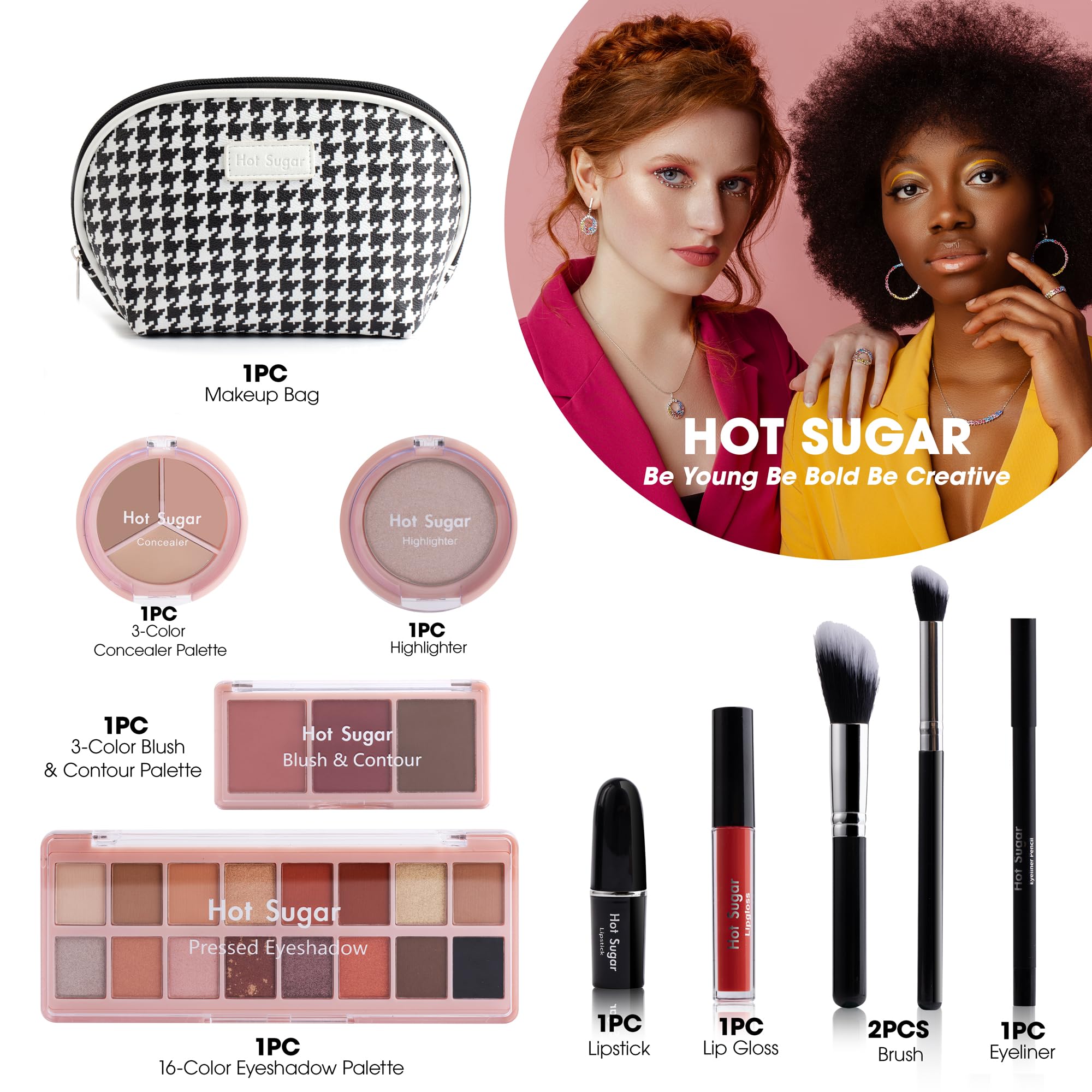 All-in-One Makeup Kit for Women & Teens - Eyeshadow, Blush, Contour, Highlighter, Concealer, Lipstick, Lip Gloss, Eyeliner with Brush (Black) | Perfect for Everyday Makeup, Party Looks & Gift Giving