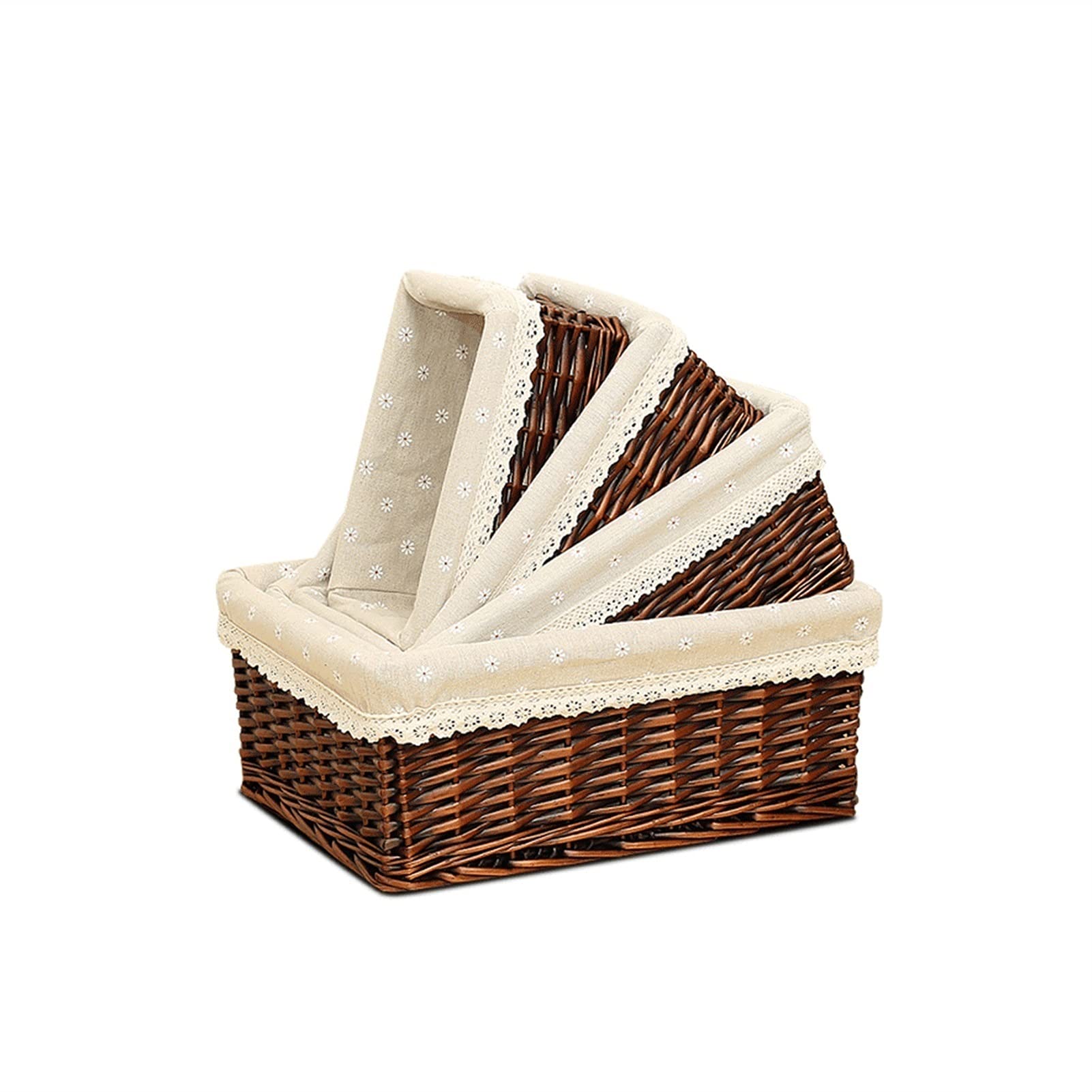 4-Piece Wicker Basket Set - Storage Basket for Bread, Fruit & Food Serving | Fabric Storage Bins & Laundry Baskets for Home Organization | Perfect for Kitchen, Pantry & Bathroom Storage