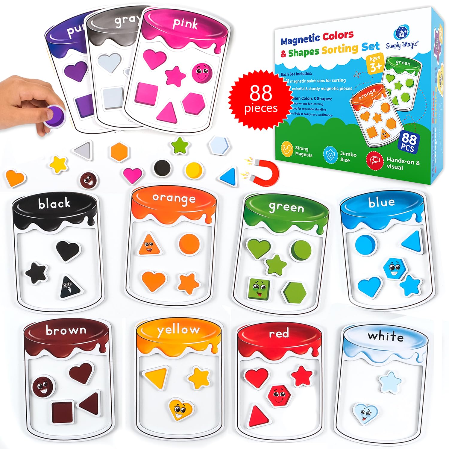 88 PCS Magnetic Color Sorting Set - Educational STEM Toys for Toddlers 1-3 Years, Magnetic Shapes & Color Matching Game for Fridge, Whiteboard, Preschool Learning Activities - Simply Magic | Perfect for Classroom, Homeschool & Sensory Play