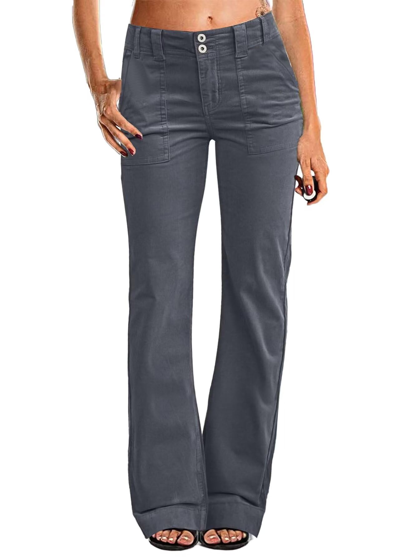 Flamingals Women's Wide Leg Corduroy Pants - Mid Waist Flare Straight Leg Trousers for Work, Casual & Workout | Trendy Fall Fashion Pants for Office, Yoga & Everyday Wear