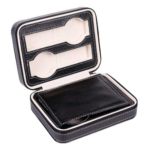Premium PU Leather Watch Box Organizer - 2/4/8 Grids Travel Storage Case with Zipper for Men & Women | Portable Watch Display Case for Rolex, Omega & Luxury Watches | Perfect for Travel, Home & Office Organization (Black, 4 Grids)