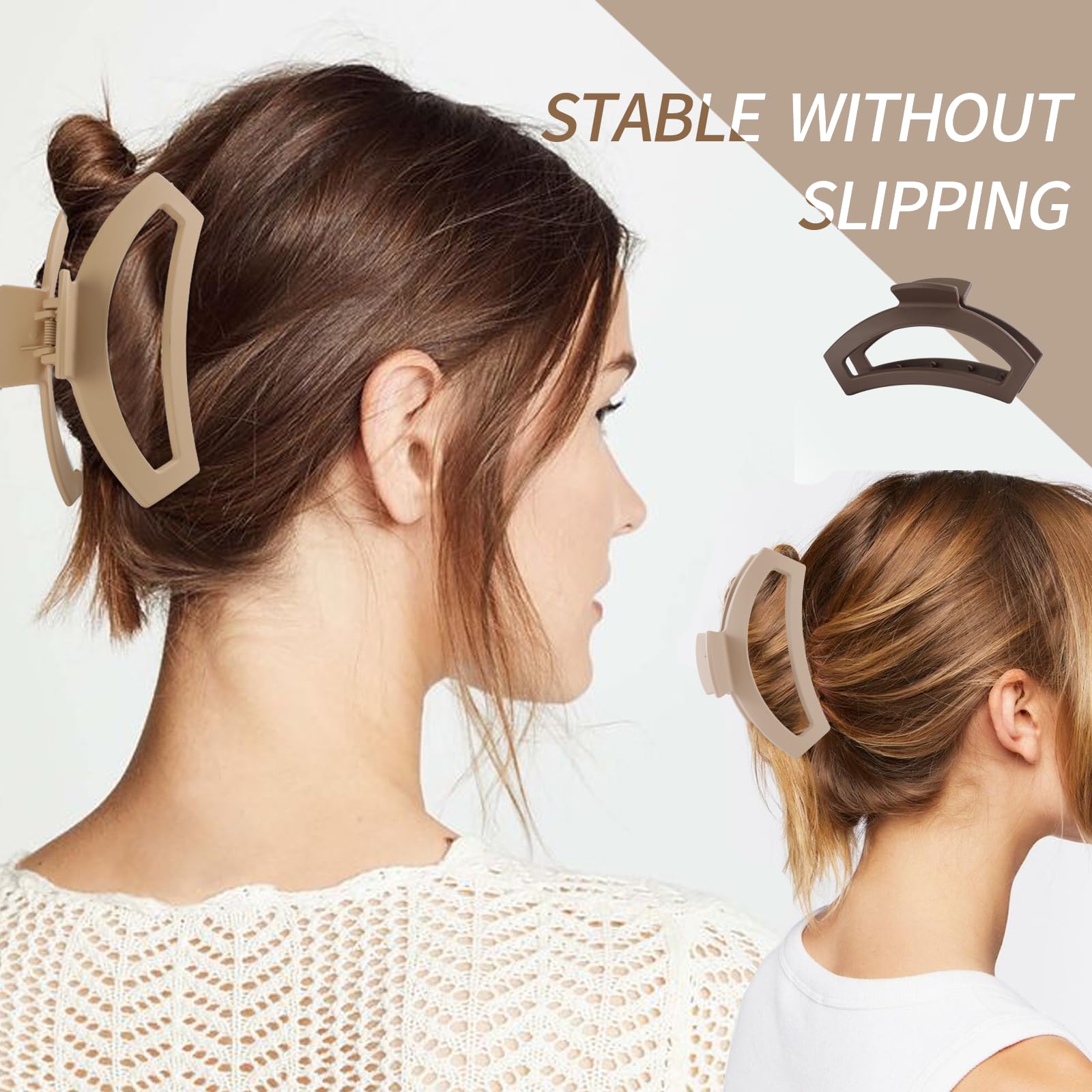 6 PCS Large Hair Clips for Thick Hair - Strong Hold Claw Clips for Women & Girls - Matte Non-Slip Hair Clips for Short to Long Hair - Perfect for School, Work, Gym and Everyday Styling