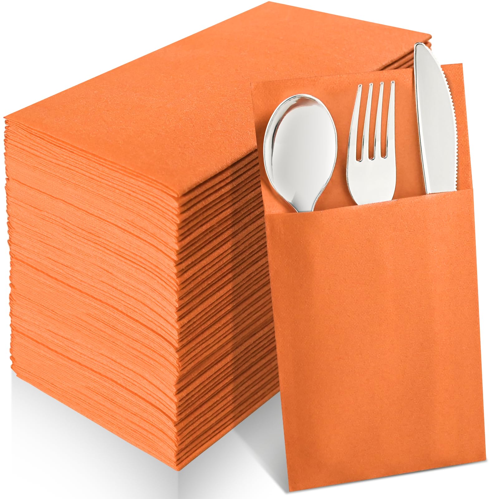 50-Pack Orange Pocket Napkins - Premium Disposable Guest Napkins with Pocket for Dinner, Wedding & Party | Prefolded Linen-Like Bathroom Napkins | Ideal for Restaurants, Events & Home Entertaining