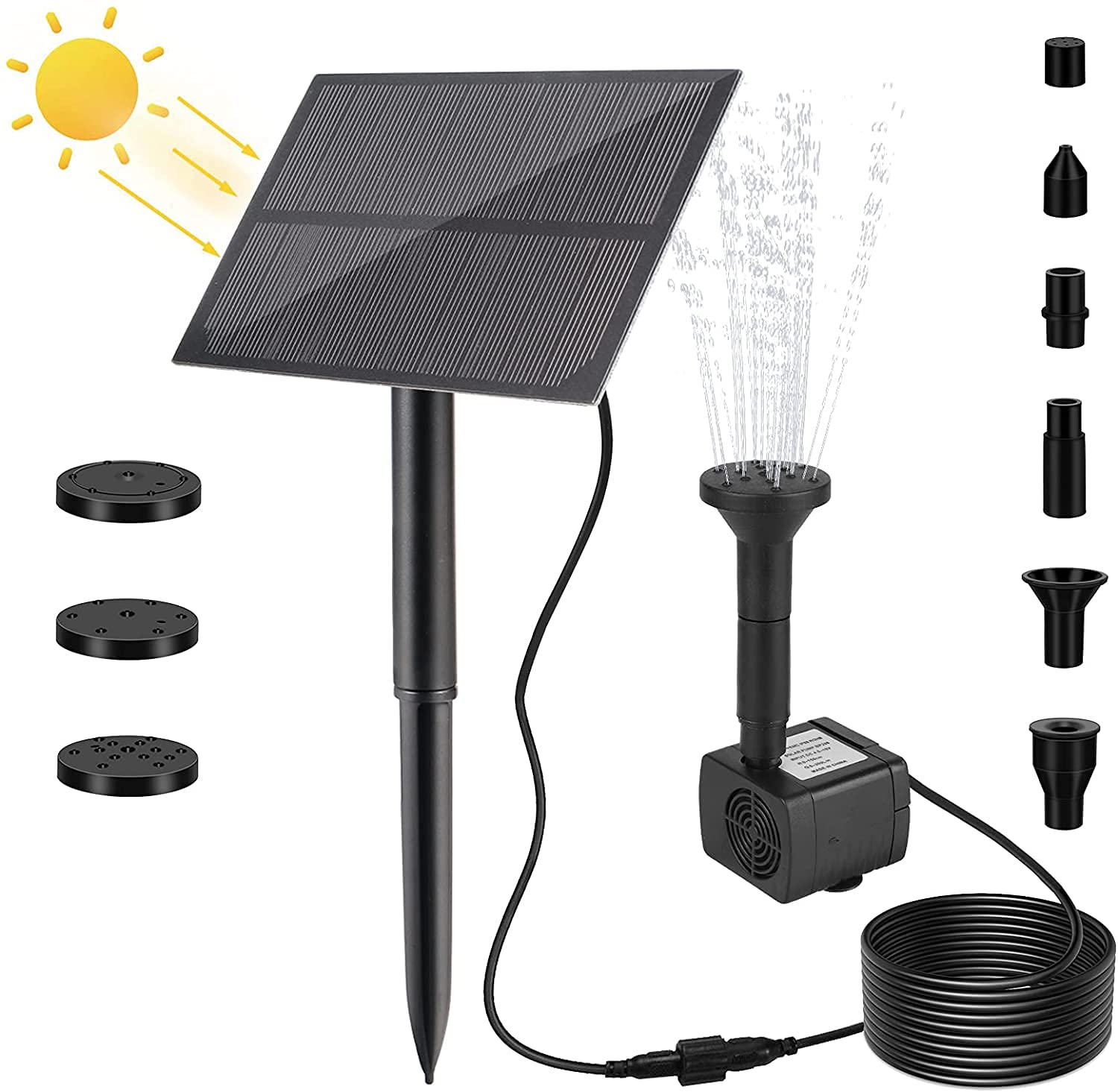 1.5W Solar Powered Water Pump Kit with 4 Nozzles - Floating Garden Fountain for Ponds, Bird Baths & Outdoor Decor | Solar Panel Pond Pump | Eco-Friendly Water Feature for Backyard, Patio & Landscaping