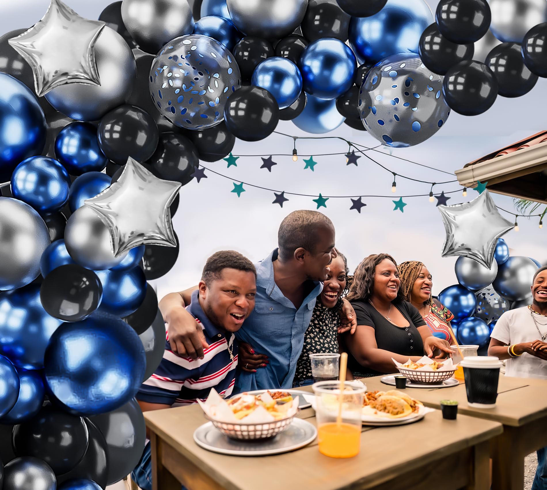 SRLODN 148Pcs Blue Silver Black Balloons Garland Arch Kit - Metallic Confetti Balloons for Baby Shower, Birthday, New Year, Graduation, Anniversary, Retirement Party Decorations | Perfect for Indoor & Outdoor Events, Photo Backdrops, and Celebration Decor
