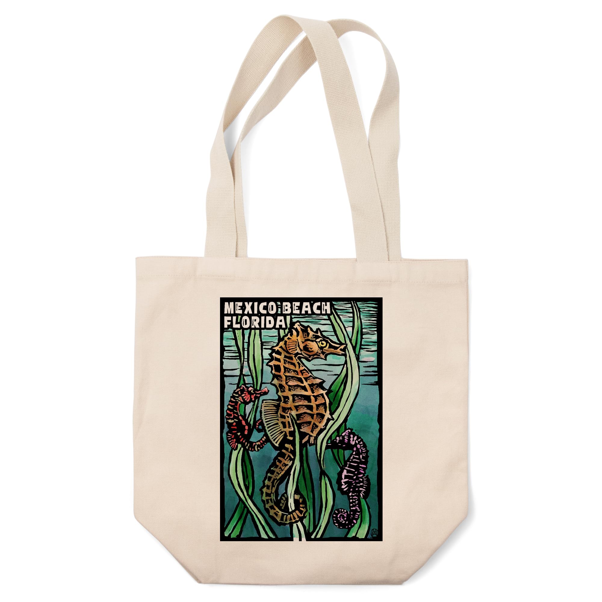 Lantern Press Mexico Beach Florida Seahorse Scratchboard Tote Bag - 100% Cotton Canvas Reusable Shopping Bag for Beach, Grocery & Everyday Use