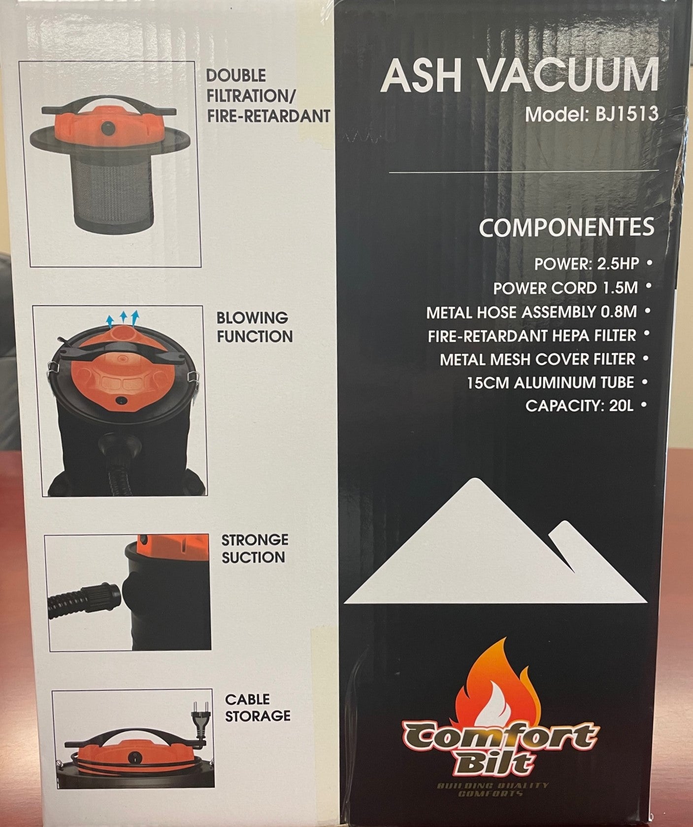 Comfortbilt BJ1513 Black Metal Ash Vacuum - Powerful Fireplace & Wood Stove Cleaner for Efficient Ash Removal | Perfect for Home, Garage & Outdoor Use