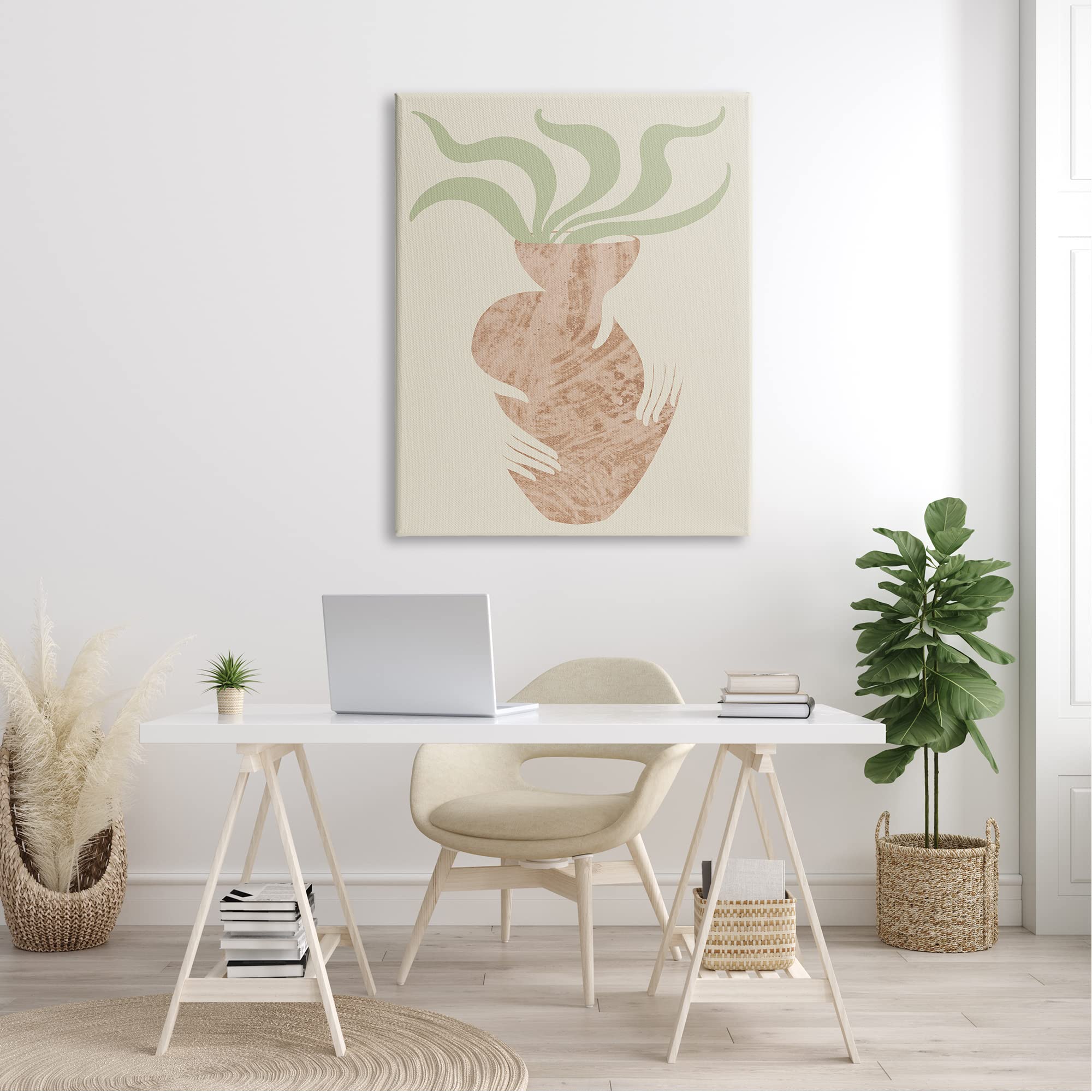Stupell Industries Rustic Hands Holding Flower Plant Pot with Botanical Leaves - Farmhouse Home Decor by Lil' Rue | Perfect for Living Room, Kitchen, or Garden Decor