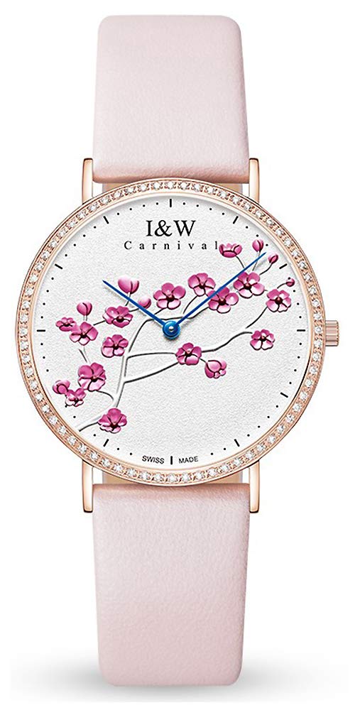 Luxury Swiss-Made Women's Ultra Slim Sapphire Leather Watch with Plum Blossom Design - Elegant Quartz Timepiece for Business, Party & Everyday Wear
