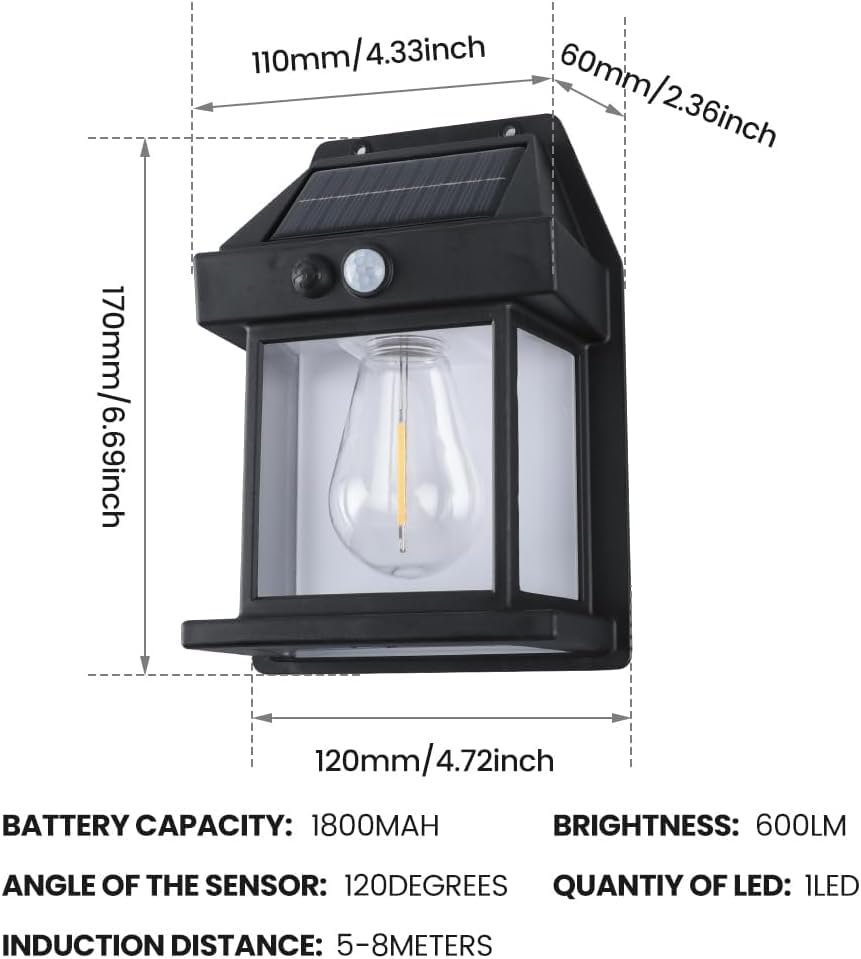 Solar Powered Motion Sensor Outdoor Lights - 600LM Brightness, 3 Lighting Modes, IP65 Waterproof, 1800mAh Battery for Patio, Porch, Garage & Garden - Dusk to Dawn Security Lighting (Black)