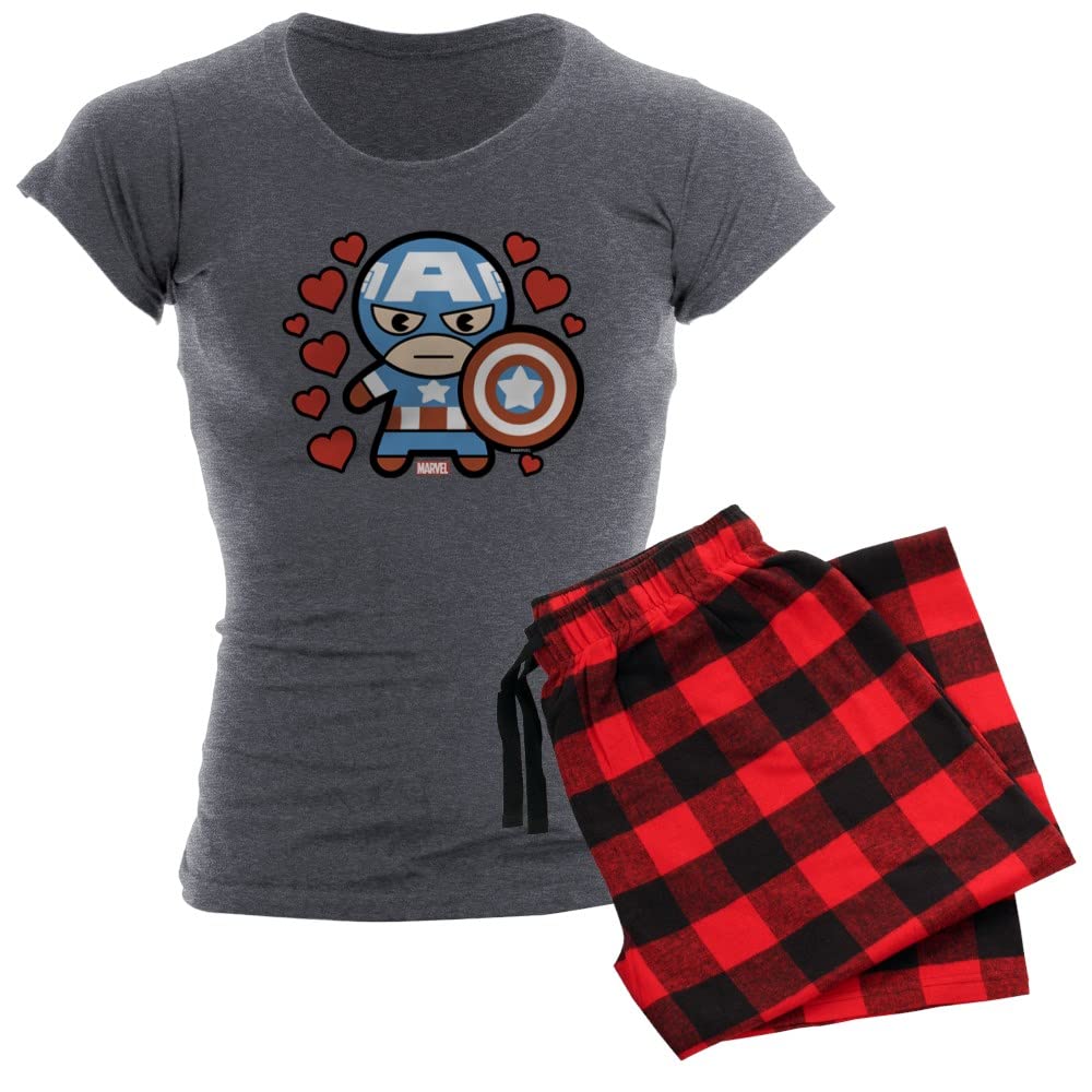 Captain America Hearts Pajamas for Women - Soft & Comfortable Marvel Superhero Sleepwear - Perfect for Lounge, Sleepovers & Marvel Movie Nights