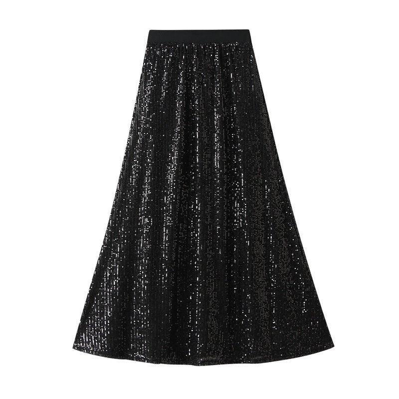 Elegant High Waist Sparkly Sequined Midi Skirt for Women - Perfect for Party, Night Out, and Special Occasions