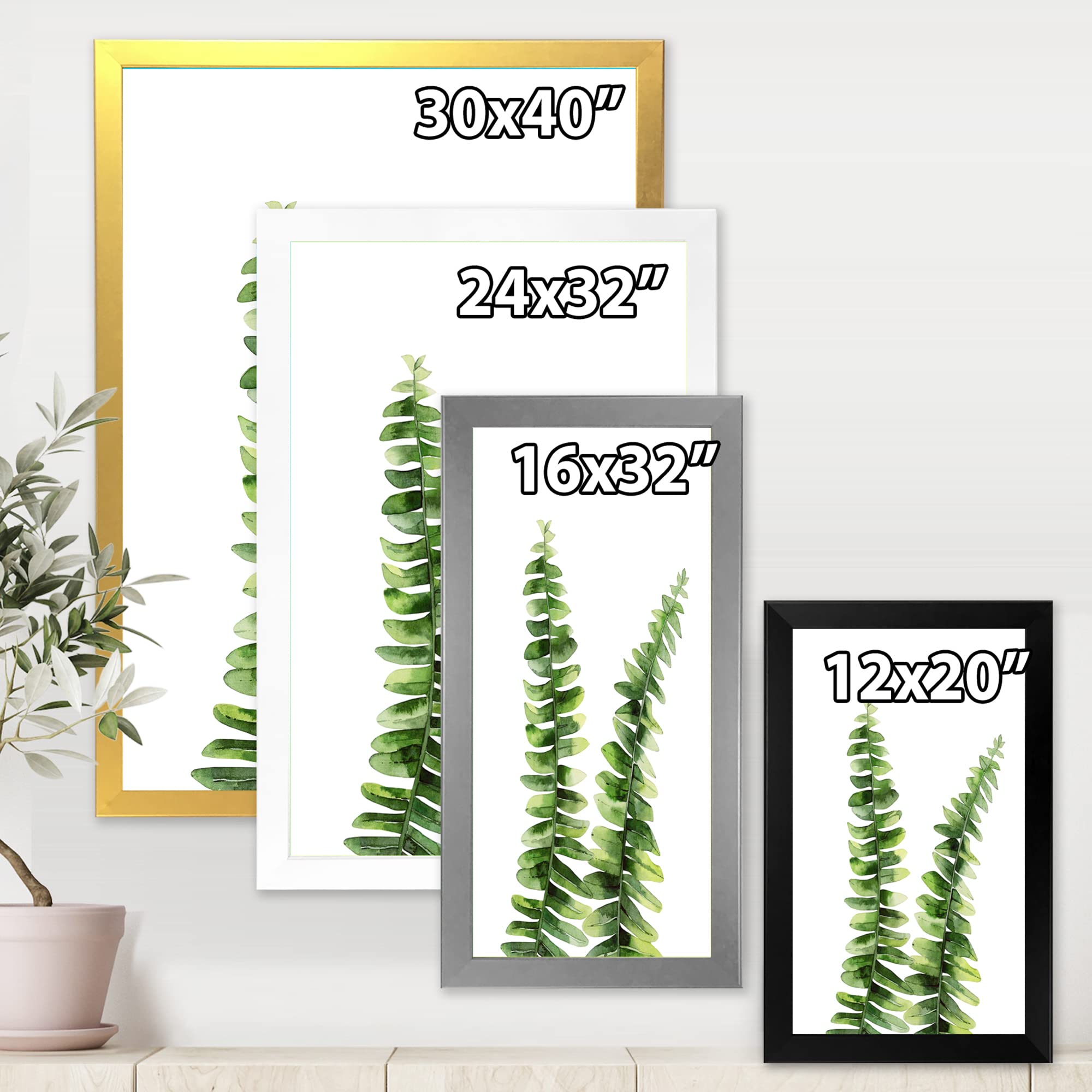 Tropical Fern Plant Wall Art - Green Botanical Detail Framed Print for Home & Office Decor | Perfect for Living Room, Bedroom, or Office Spaces
