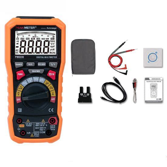 PeakMeter PM8236 Digital Multimeter - Auto/Manual Range, TRMS, 1000V, Temperature, Capacitance & Frequency Tester with REL Function | Perfect for Home Electrical Repairs, Automotive Diagnostics & Electronics Testing