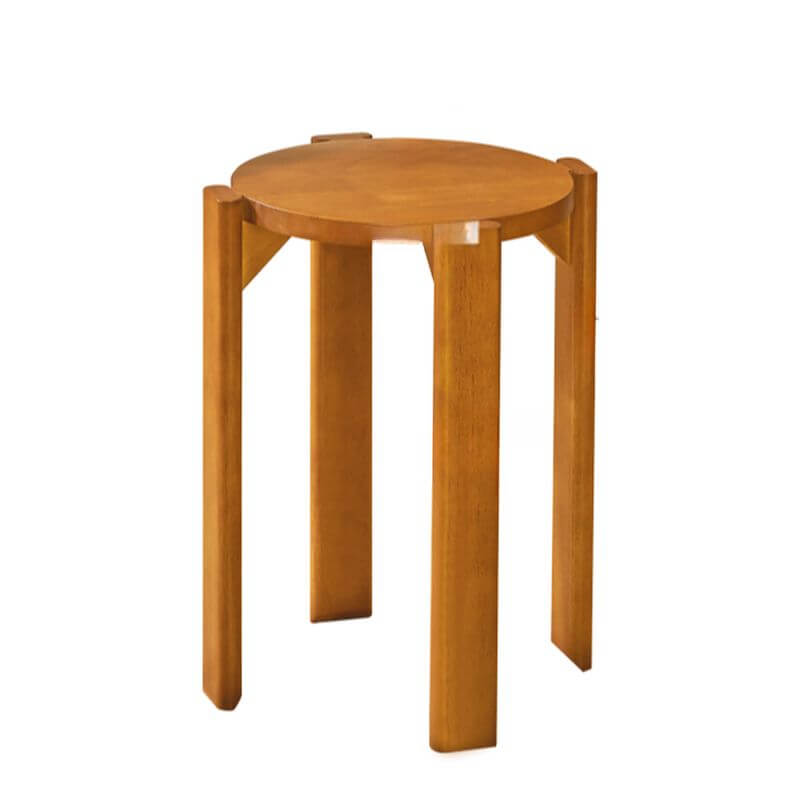 Minimalist Solid Color Utility Stool with Midnight Black/Auburn/Natural Finish - Stackable Drum Base & Natural Wood Seat - Perfect as Side Table, Bedside Stool or Living Room Accent