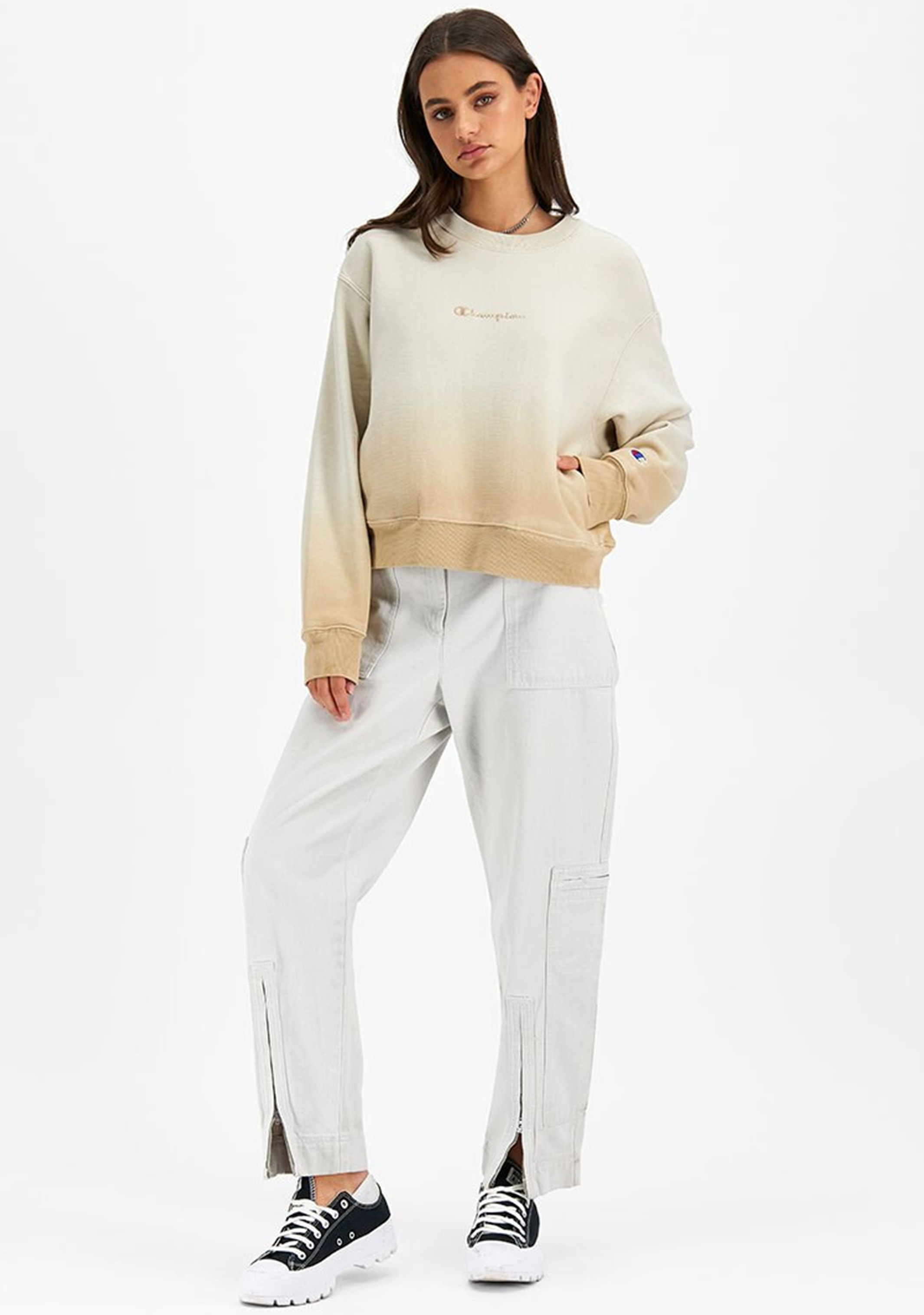 Champion Women's Ombre Crew Neck Sweatshirt - Soft Cotton Blend Pullover for Casual Wear, Gym, and Lounge