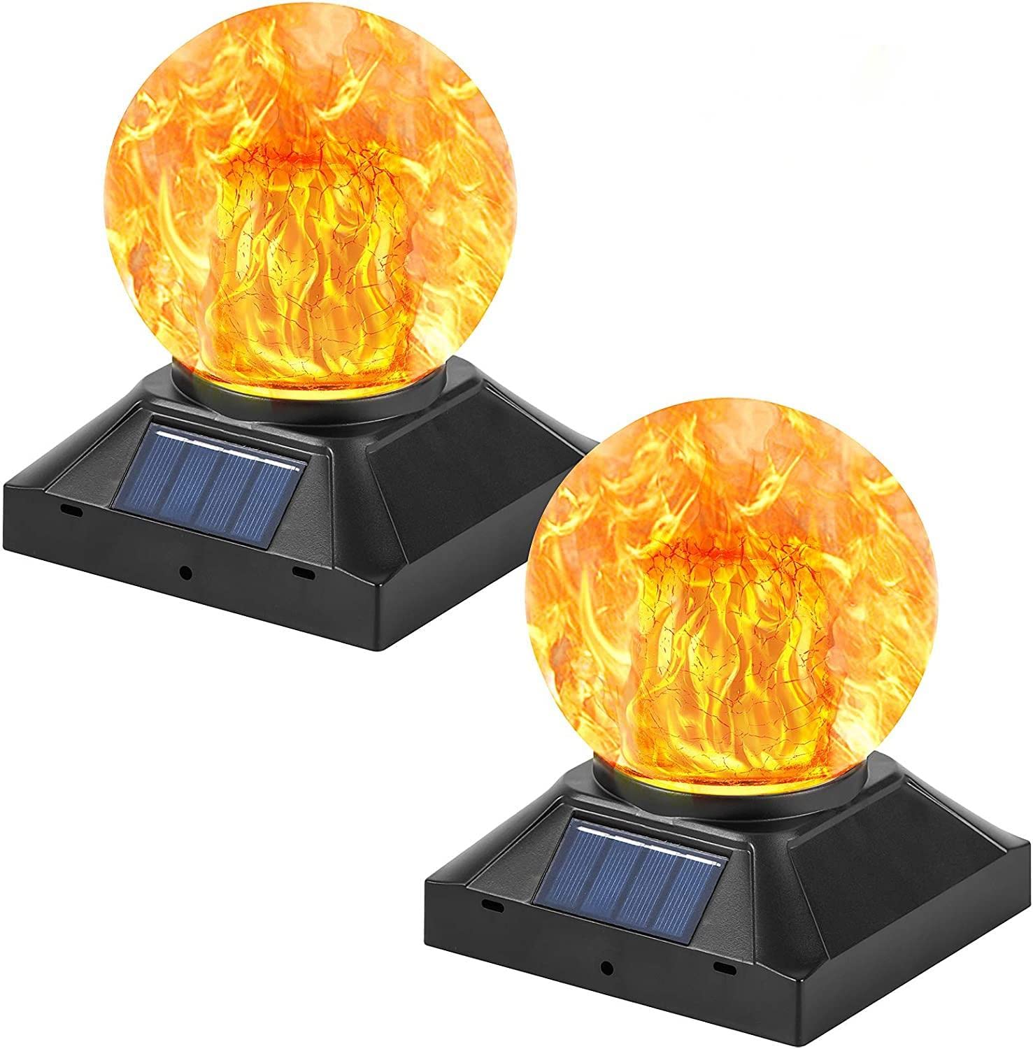 TWINSLUXES Solar Post Cap Lights Outdoor - Waterproof LED Flickering Flame Lights for 3.5x3.5/4x4/5x5 Wood Posts - Perfect for Patio, Yard, Deck, Garden & Landscape Decoration | Energy-Efficient Solar Lighting Solution