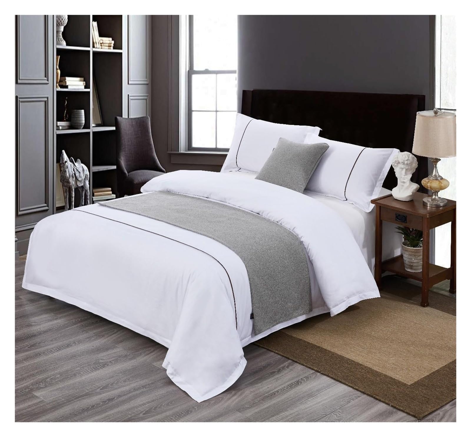 Solid Color Hotel Bed Runner Scarf - Decorative Bedspread & Sofa Throw Blanket for Twin, Queen, King Size Beds (Gray, 50x210cm) - Perfect for Bedroom, Living Room & Hotel Decor