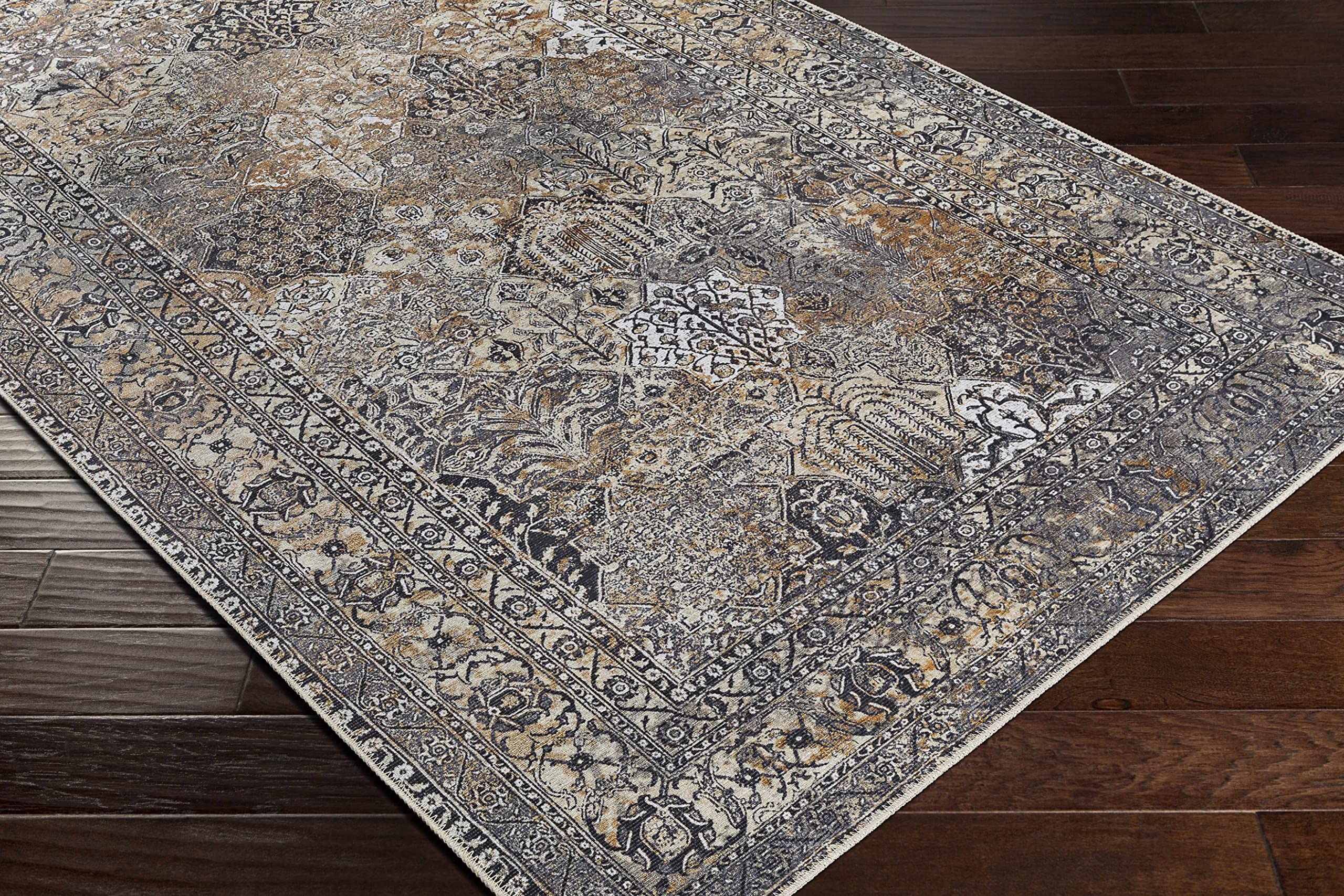 Hauteloom Dagatan Machine Washable Area Rug for Living Room & Bedroom - Soft & Durable - Black, Brown, Gray - 7'10