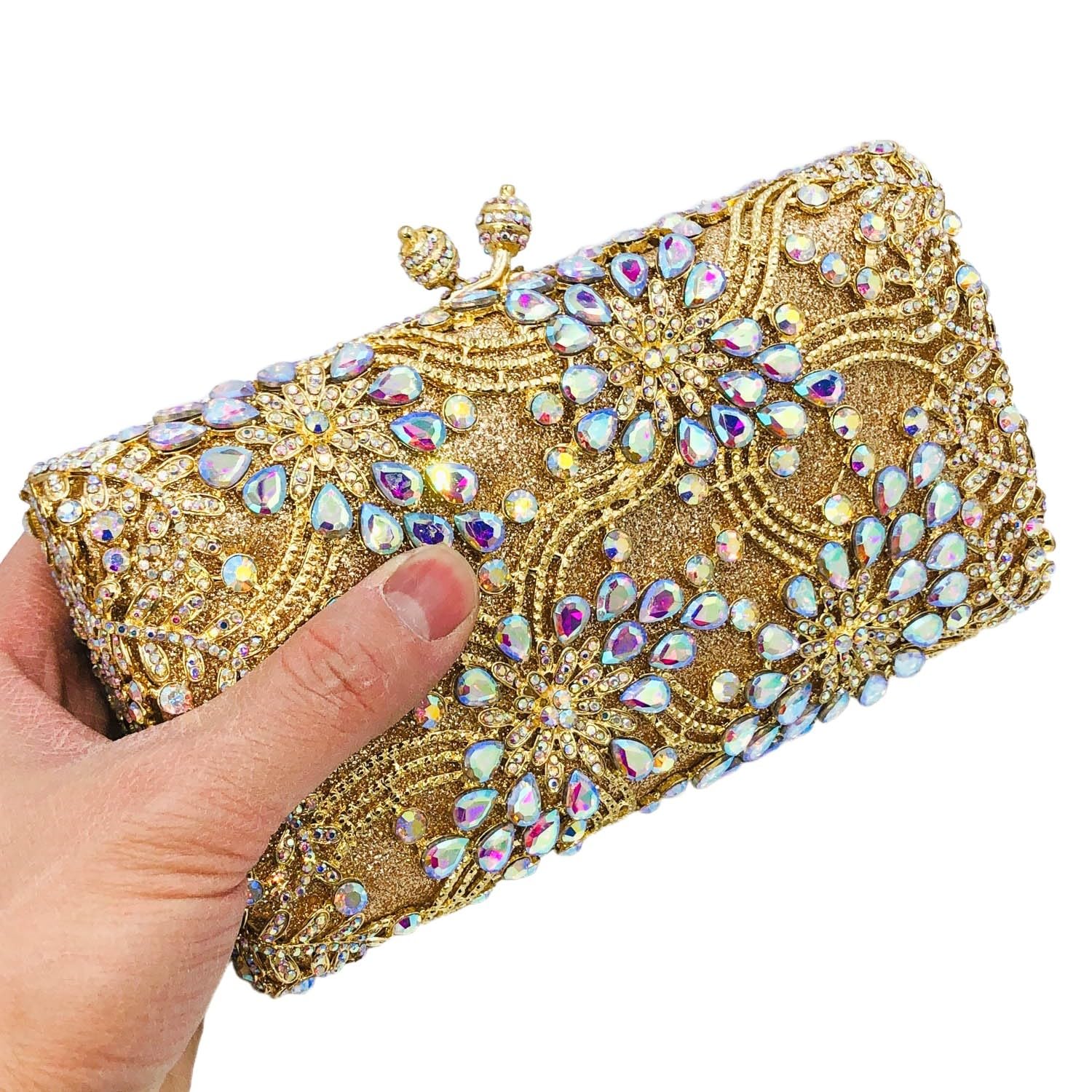 Elegant Crystal Rhinestone Clutch Purse for Women - Floral Beaded Evening Bag, Wedding Bridal Party Clutch, Mini Formal Handbag - Perfect for Prom, Gala, Cocktail Parties & Special Occasions