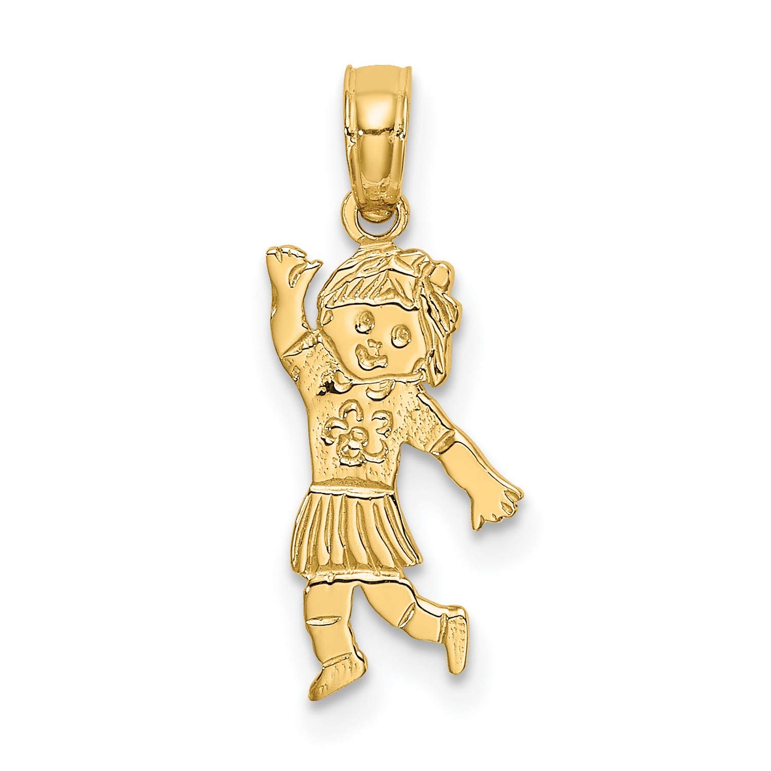 14k Yellow Gold Girl Waving with Flower Charm - 14mm x 7mm Blouse Jewelry - Perfect for Gifts, Birthdays & Special Occasions