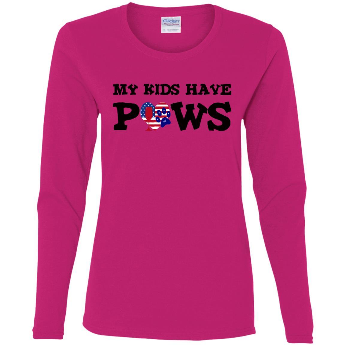 My Kids Have Paws Women's Cotton Long Sleeve T-Shirt - Funny Dog Mom Gift for Pet Lovers - Perfect for Casual Wear, Dog Parks & Pet Owner Events