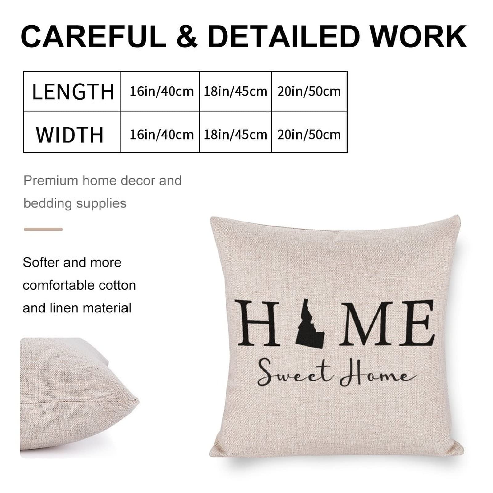 Idaho State Map Linen Throw Pillow Covers 18x18 Inch - Farmhouse Home Decor for Living Room, Bedroom & Sofa - Perfect for Cozy Home Sweet Home Style