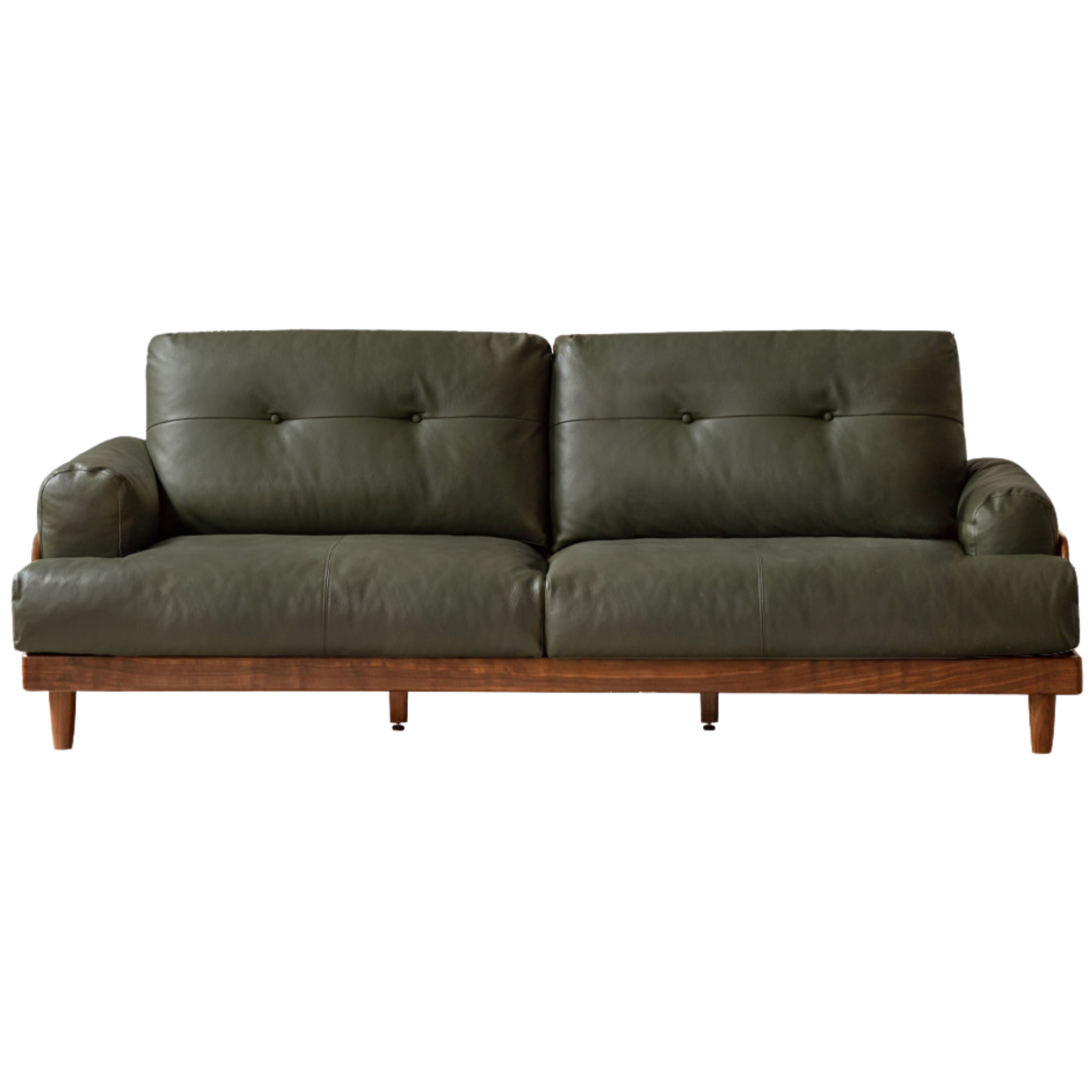 Premium Black Walnut Solid Wood Sofa - Genuine Leather & Fabric Upholstery, Modern Living Room Furniture for Home & Office Comfort