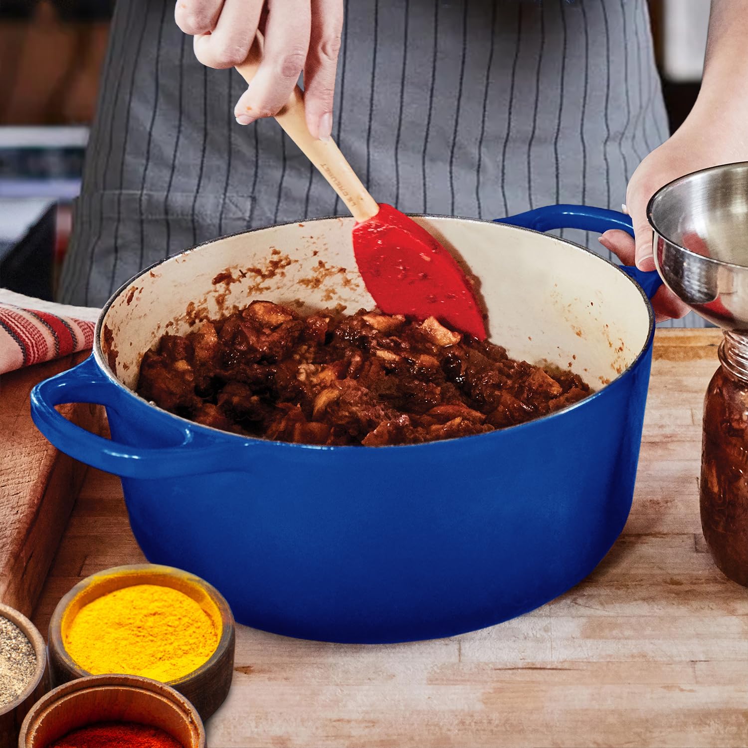 Healthy Choices 3 Qt Enameled Cast Iron Dutch Oven with Lid - Small Blue Pot for Bread Baking, Soups & Stews - Even Heat Distribution, Works on All Cooktops (Up to 500°F) - Perfect for Family of 4, Wedding Registry & Kitchen Gifts - Ideal for Home Cooking, Camping & Outdoor Adventures