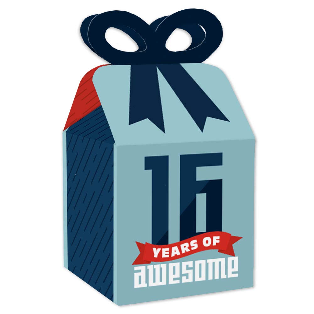 Sweet 16 Birthday Party Favor Boxes - Set of 12 Square Gift Boxes for Boys 16th Birthday - Perfect for Sweet Sixteen Party Decorations & Teen Gift Giving
