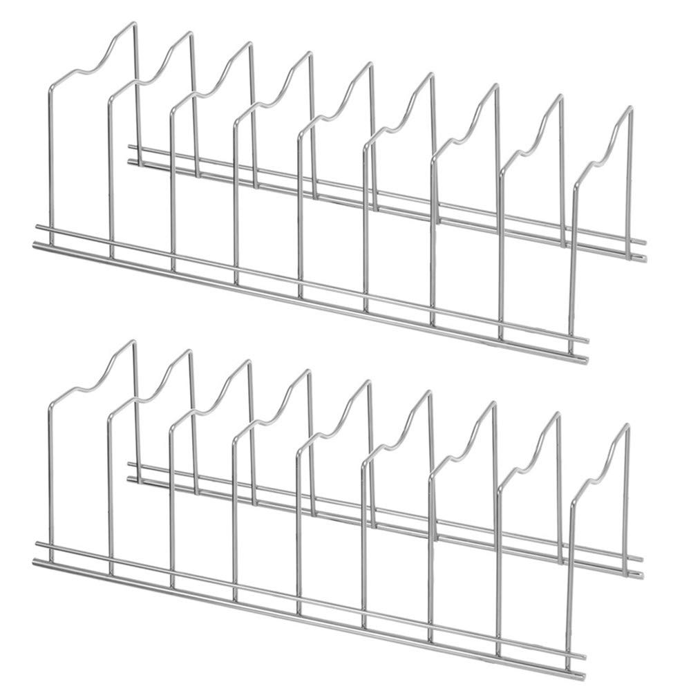 SANNO 2-Pack Pot Pan Lid Holder Organizer - Kitchen Cabinet Storage Rack for Bakeware, Dish Plates, Cutting Boards & Serving Trays - Space Saving Solution for Pantry & Cabinet Organization (Ideal for Small Kitchens & Cluttered Spaces)