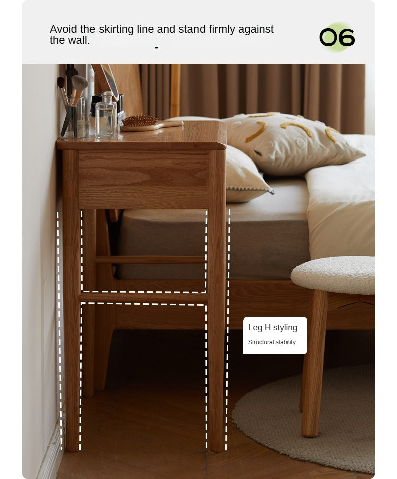 Solid Oak Wood Dressing Table with Mirror - Elegant Vanity Desk for Bedroom, Makeup & Beauty Organizer - Perfect for Home Decor & Small Spaces