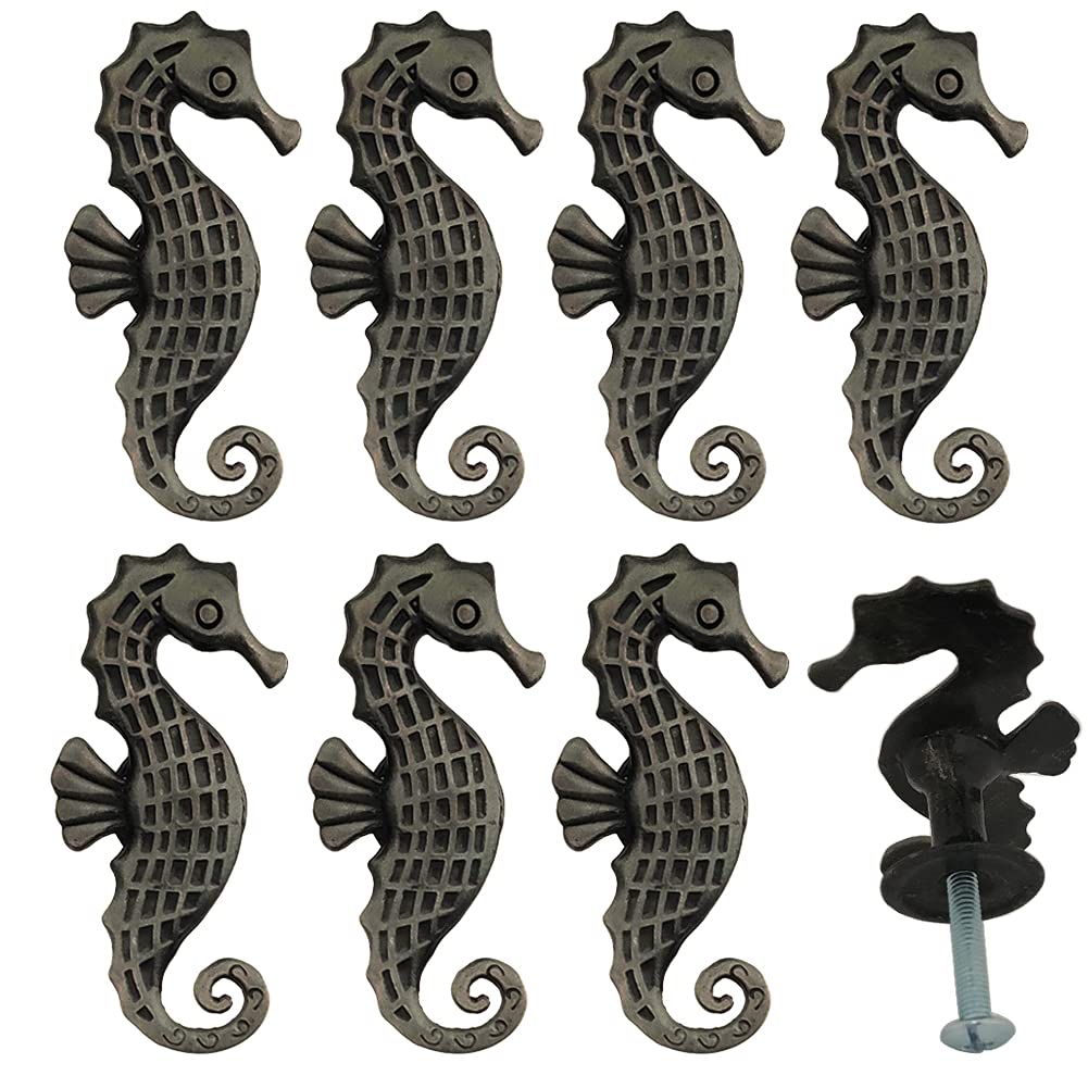 8 Pcs Vintage Beach Ocean Theme Cabinet Knobs - Retro Marine Style Furniture Handles for Drawers, Closets, Shoe Cabinets & Bookcases - Decorative Tin Hardware Accessories | Perfect for Coastal, Nautical & Beach House Decor